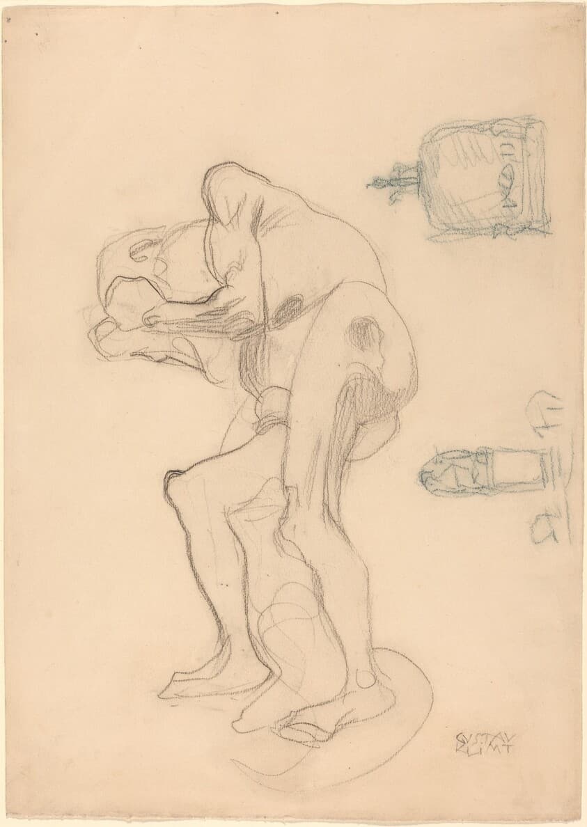 Study of a Nude Old Woman Clenching Her Fists, and Two Decorative Objects — Gustav Klimt