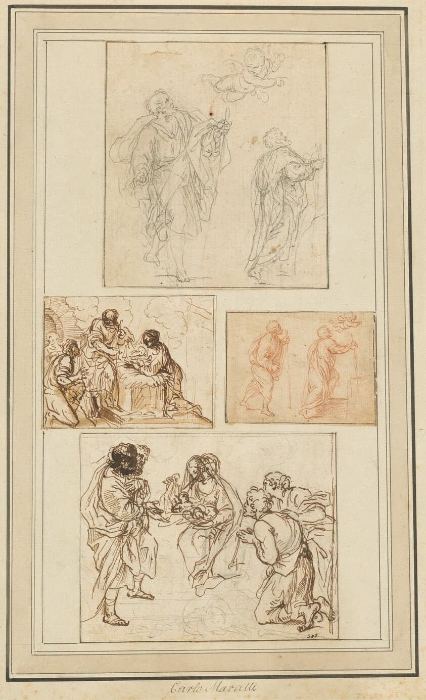 Studies of an Apostle Guided by an Angel and the Adoration of the Shepherds — Agostino Masucci