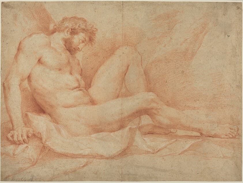 Academic Nude Study of a Seated Male — Andrea Sacchi