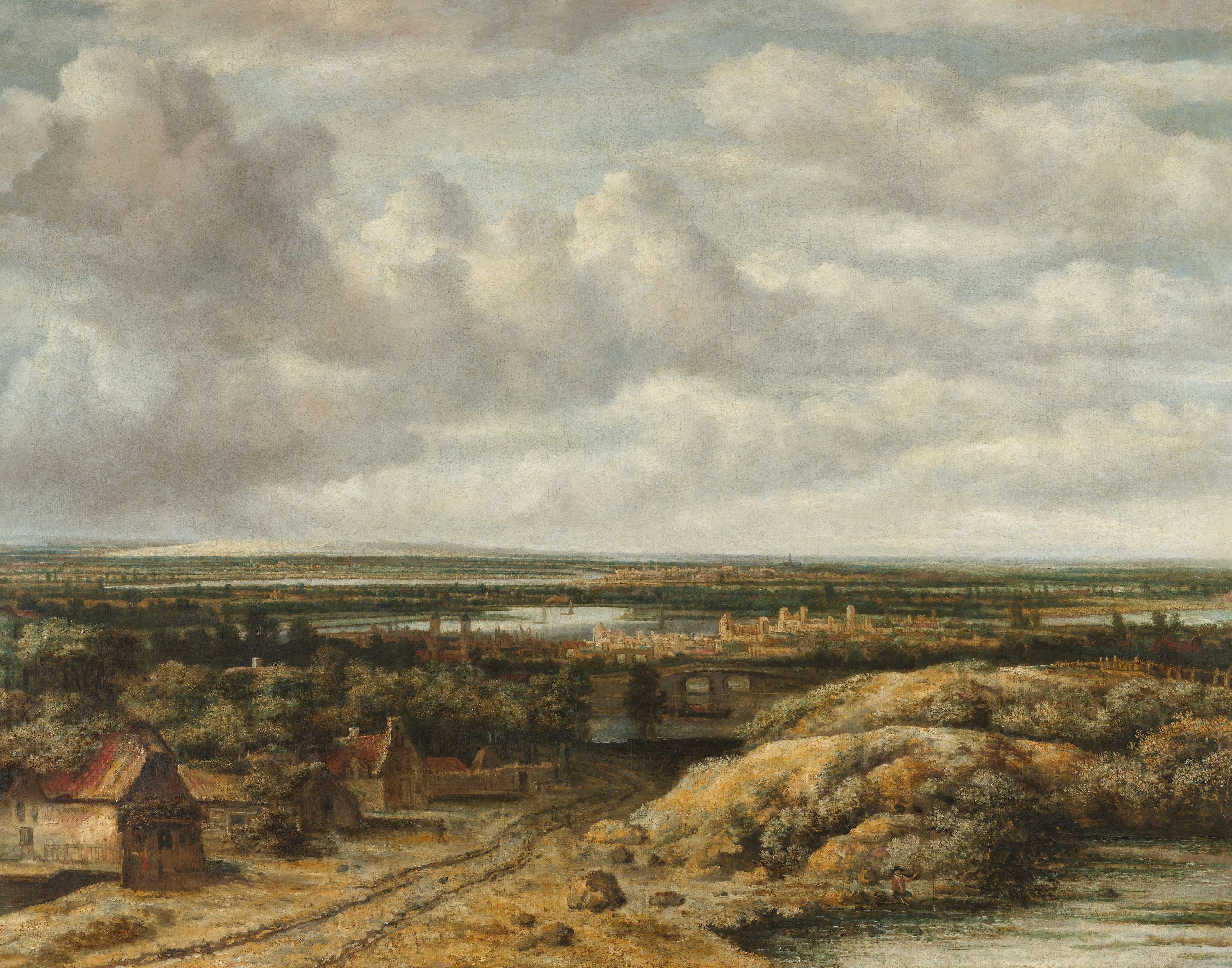 Vergezicht met hutten aan een weg — Philips Koninck