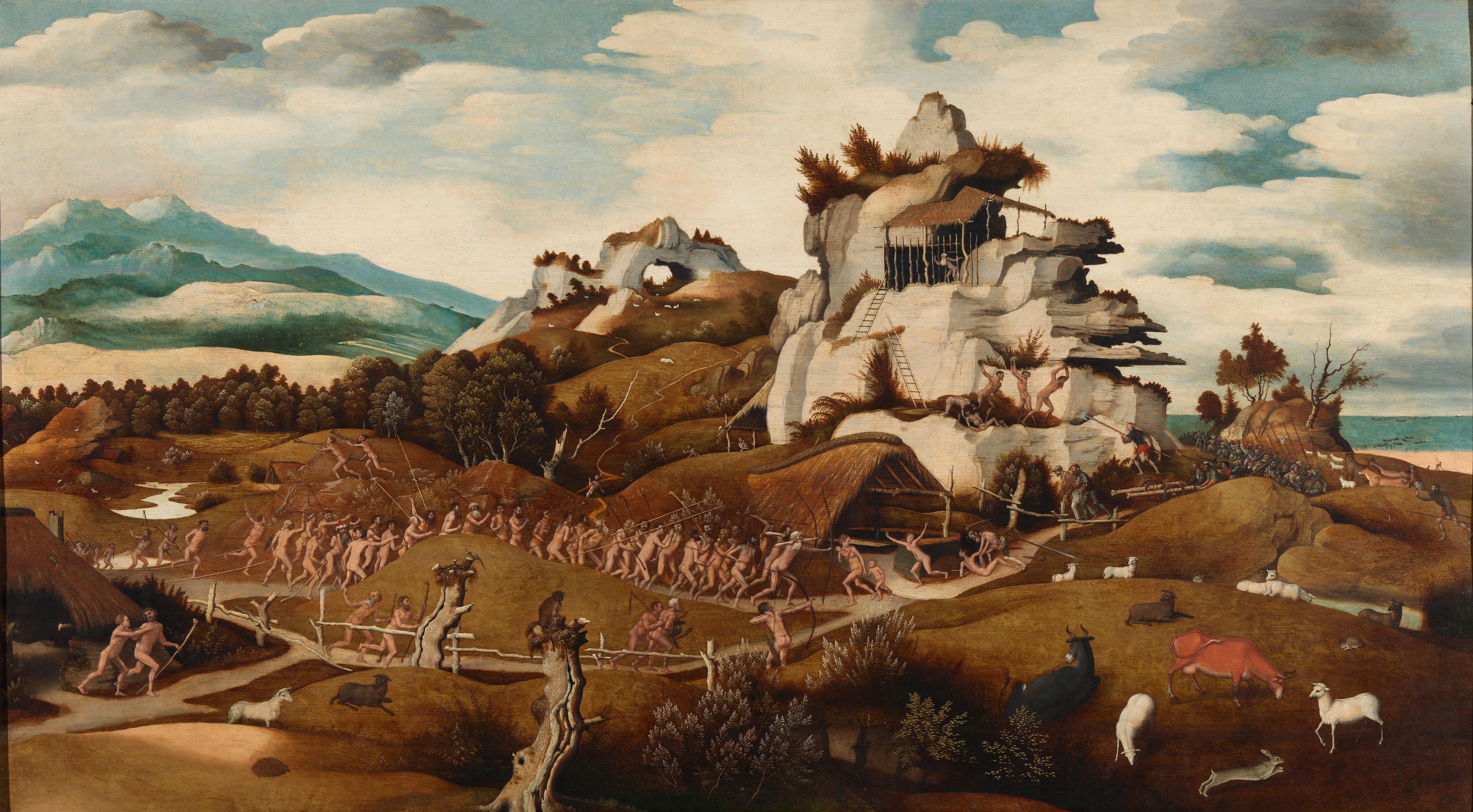Landschap met een episode uit de verovering van Amerika — Jan Jansz Mostaert