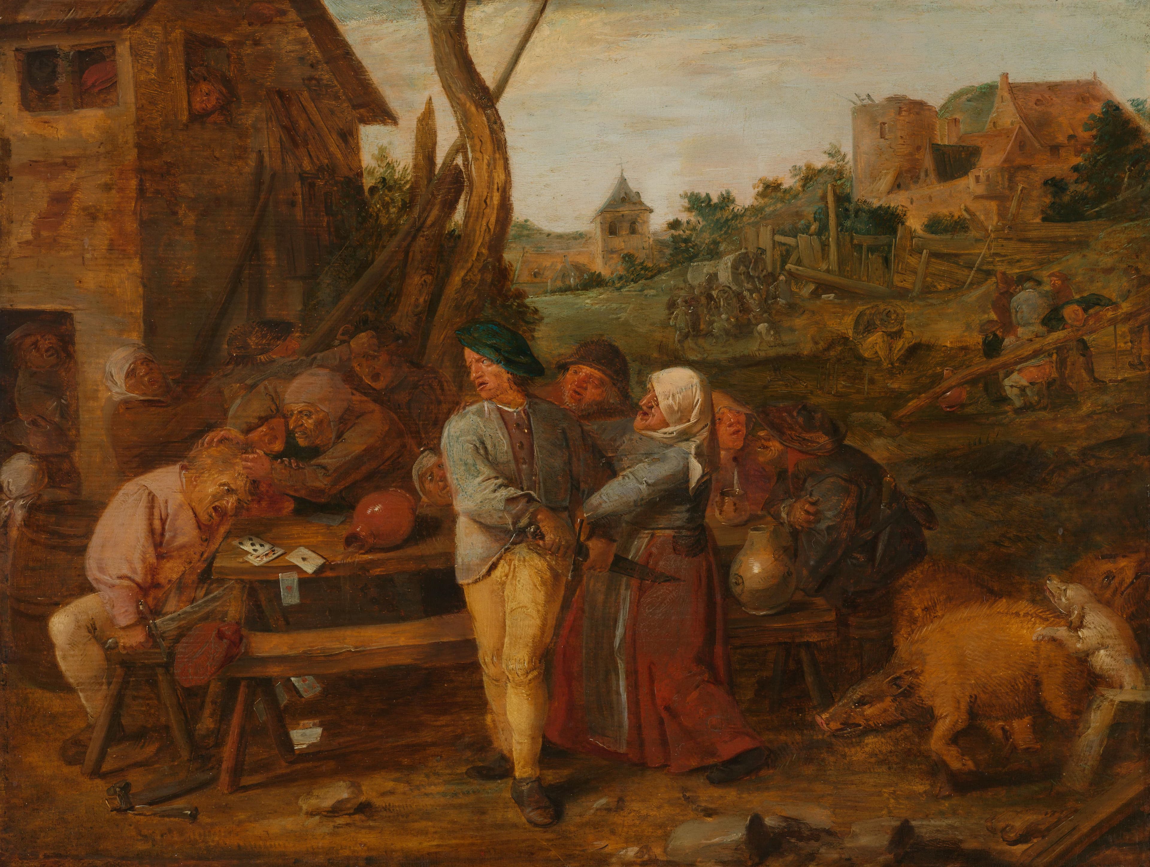 Card Fight outside a Country Tavern — Adriaen Brouwer