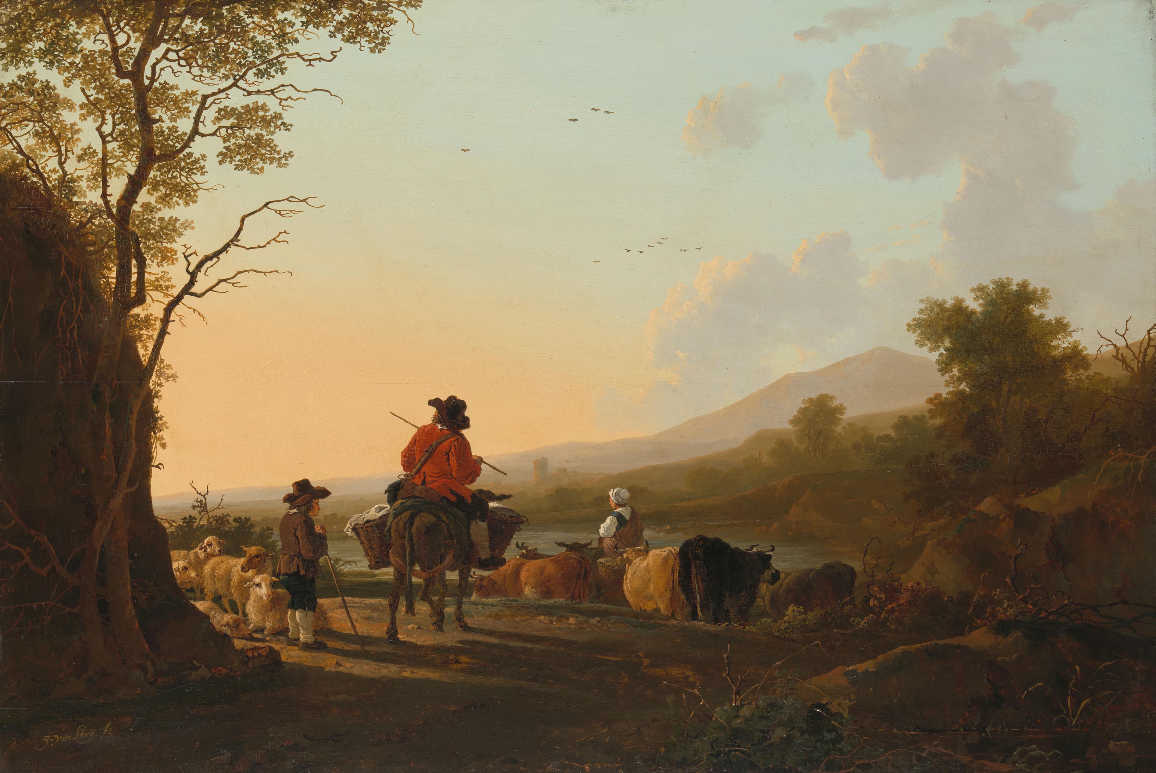 Landscape with Cattle Driver and Shepherd — Jacob van Strij