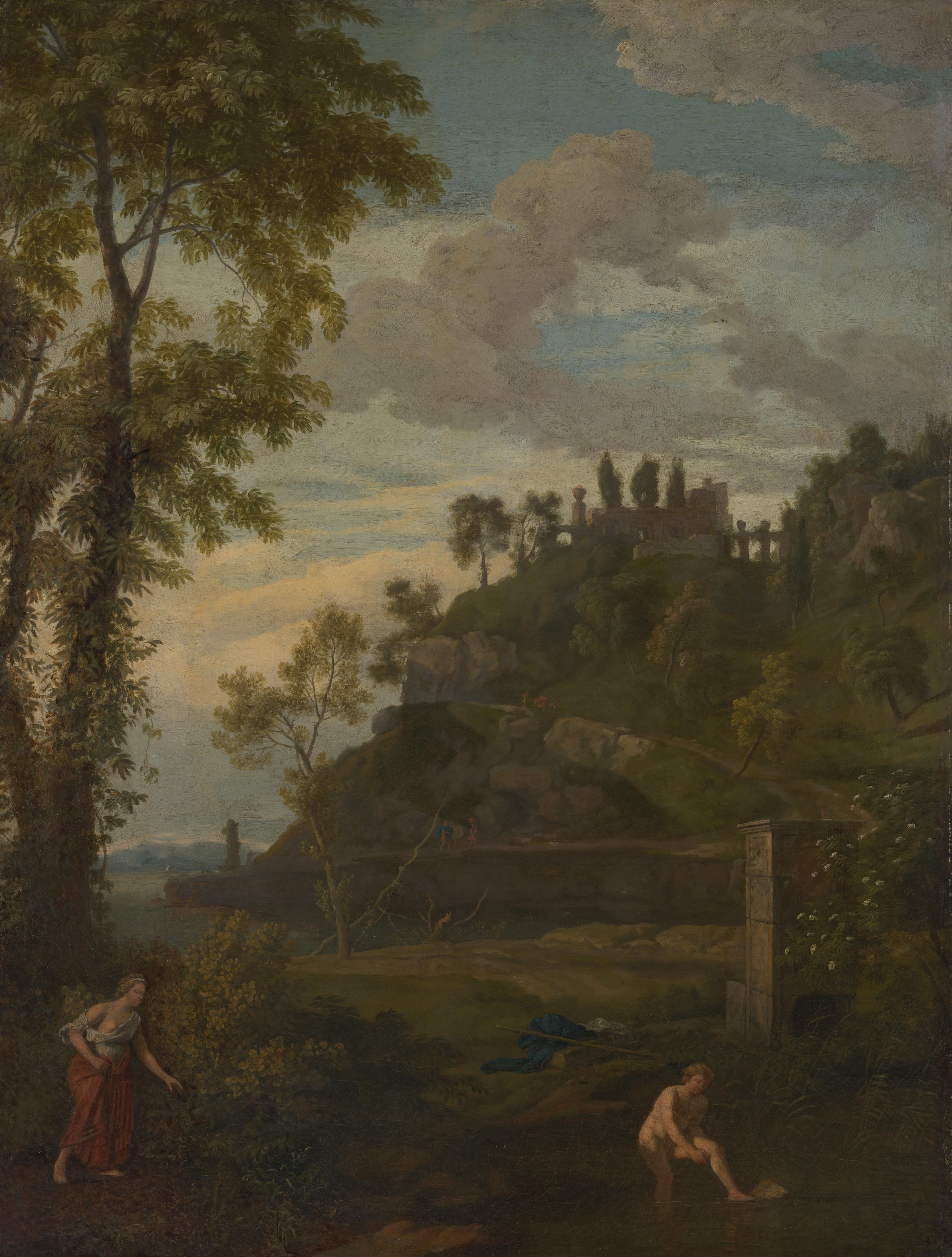 Arcadisch landschap met Salmacis en Hermaphroditus — Johannes Glauber