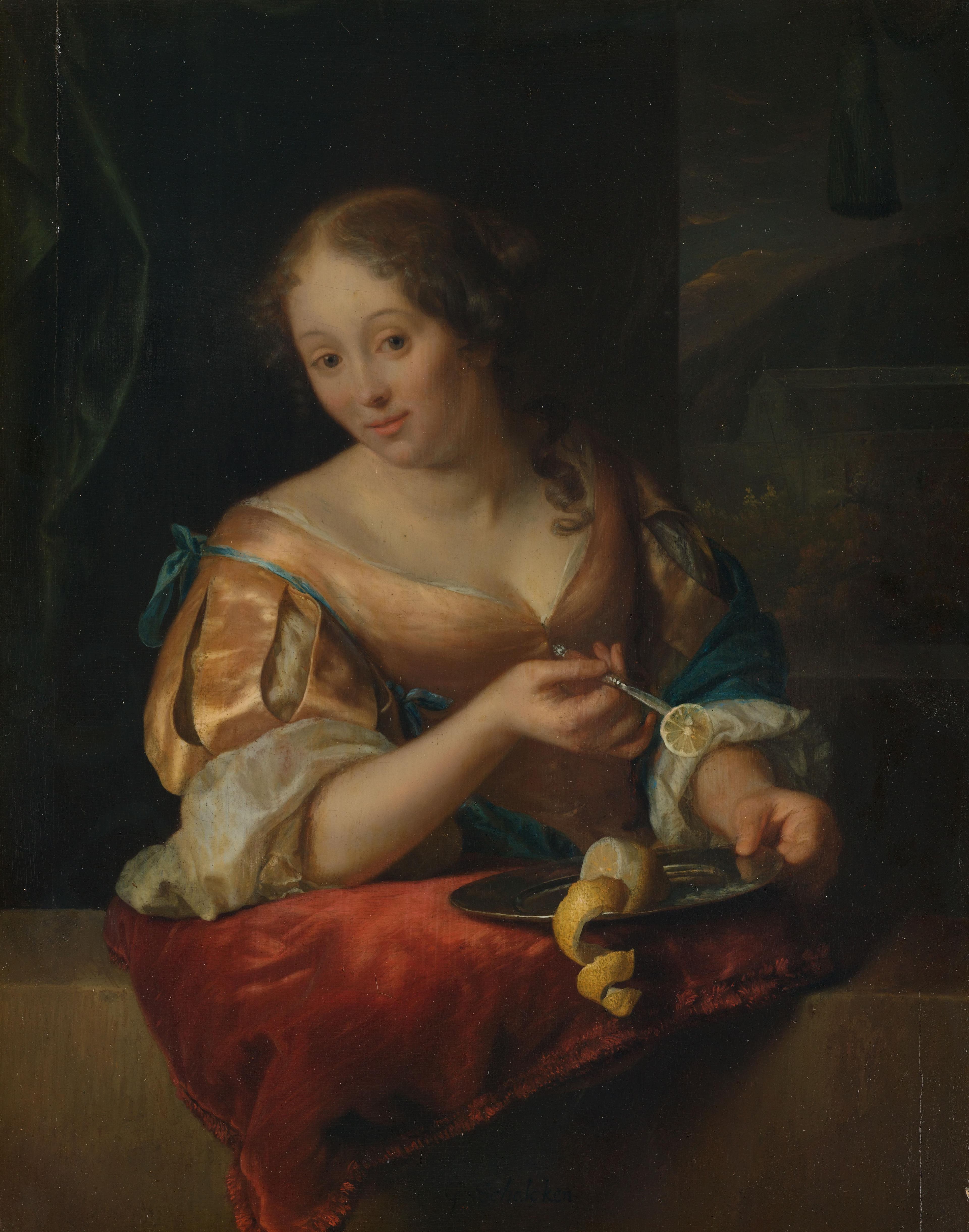 Jonge vrouw met citroen — Godfried Schalcken