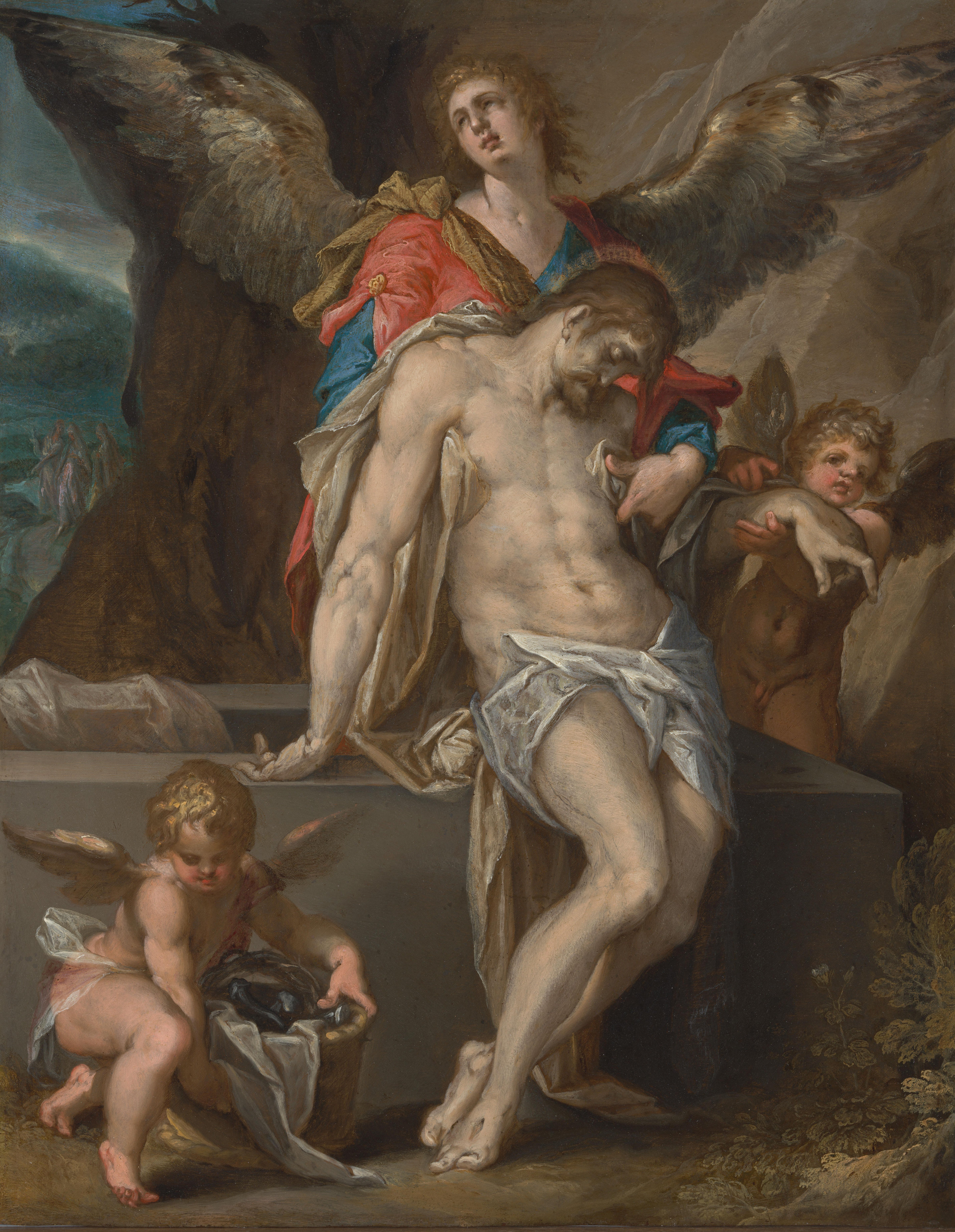 Engelen dragen het lichaam van Christus (Engelenpietà) — Bartholomeus Spranger