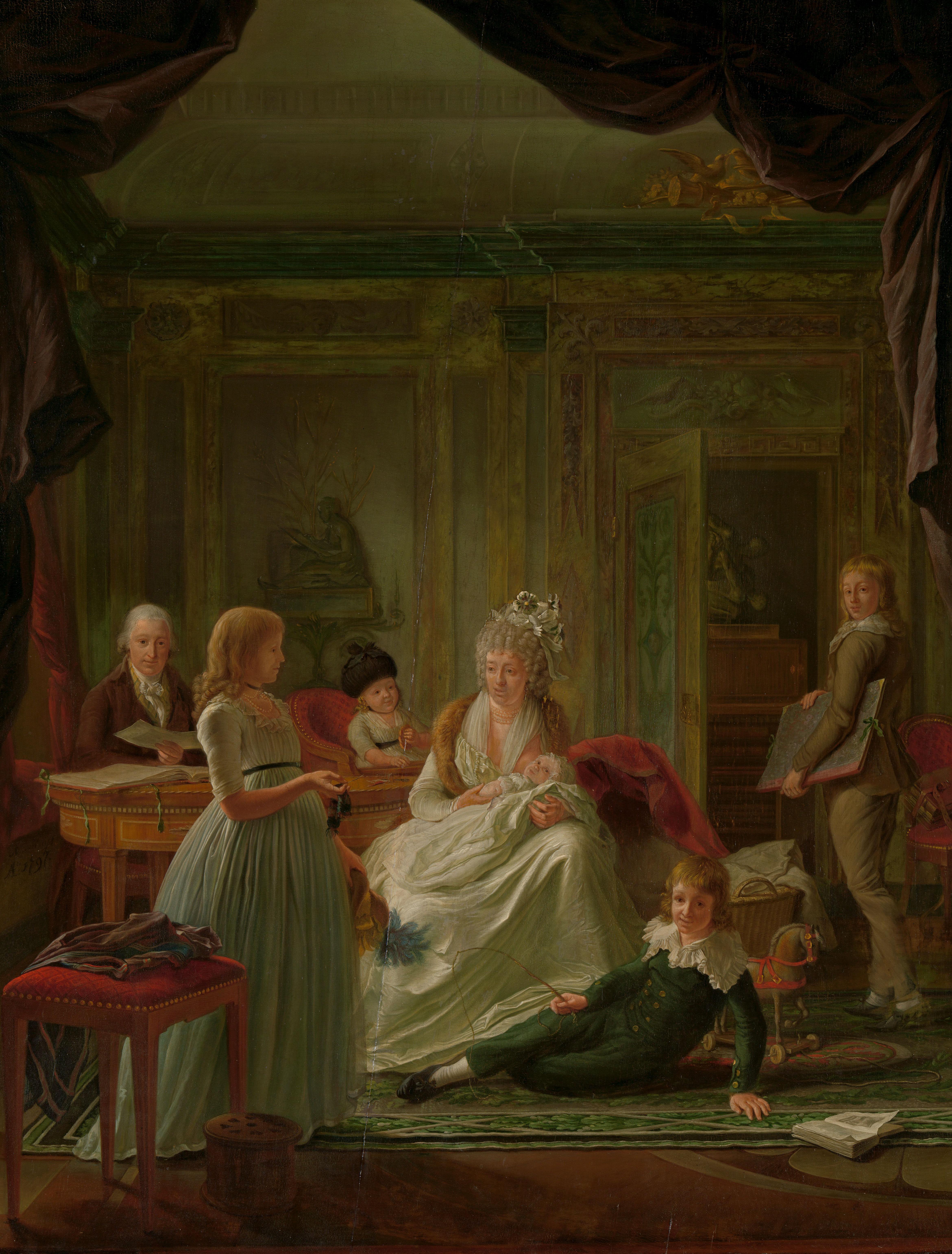 Portret van Aernout van Beeftingh, zijn echtgenote Jacoba Maria Boon en hun kinderen — Nicolaes Muys