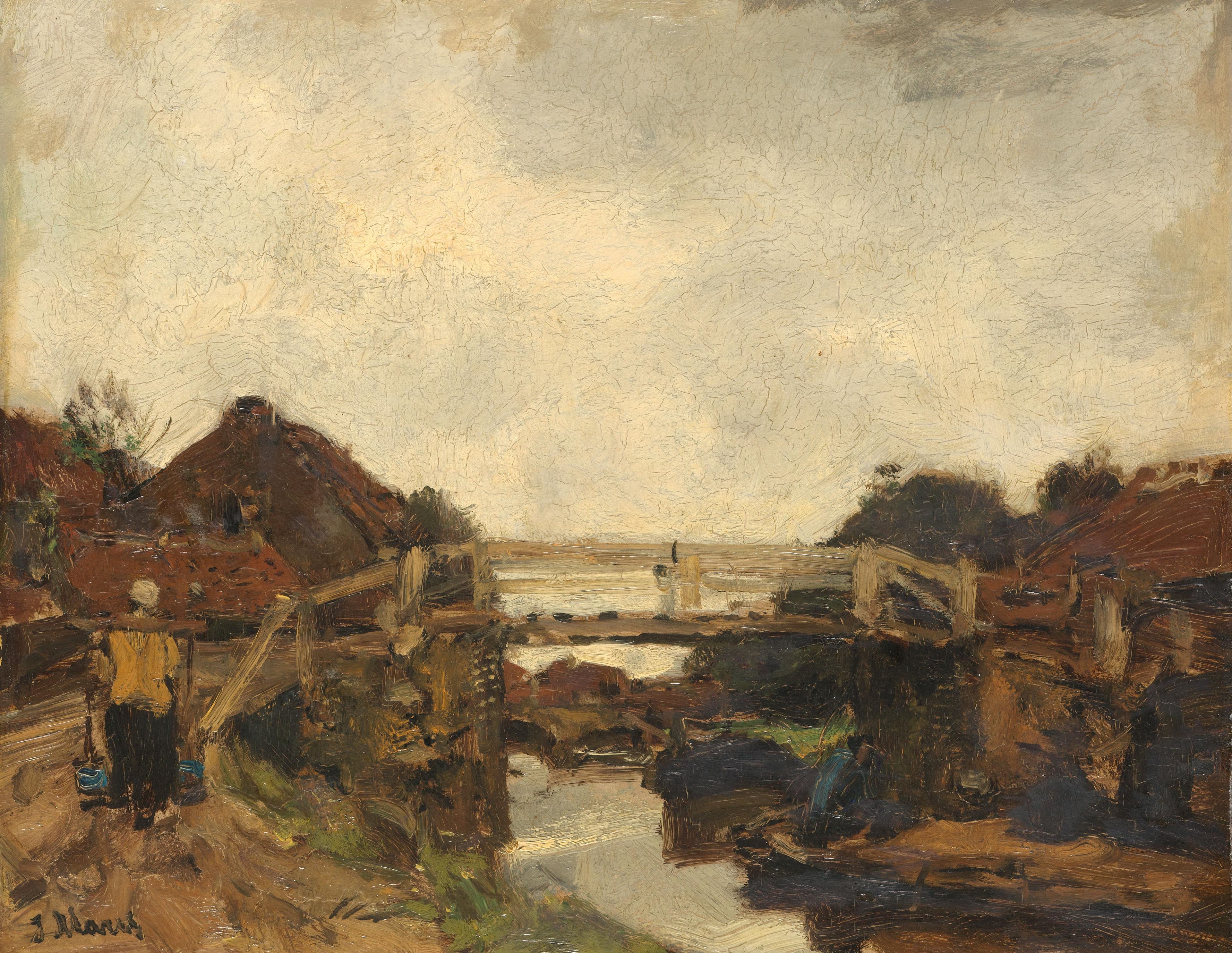 Houten brug over een vaart bij Rijswijk — Jacob Maris
