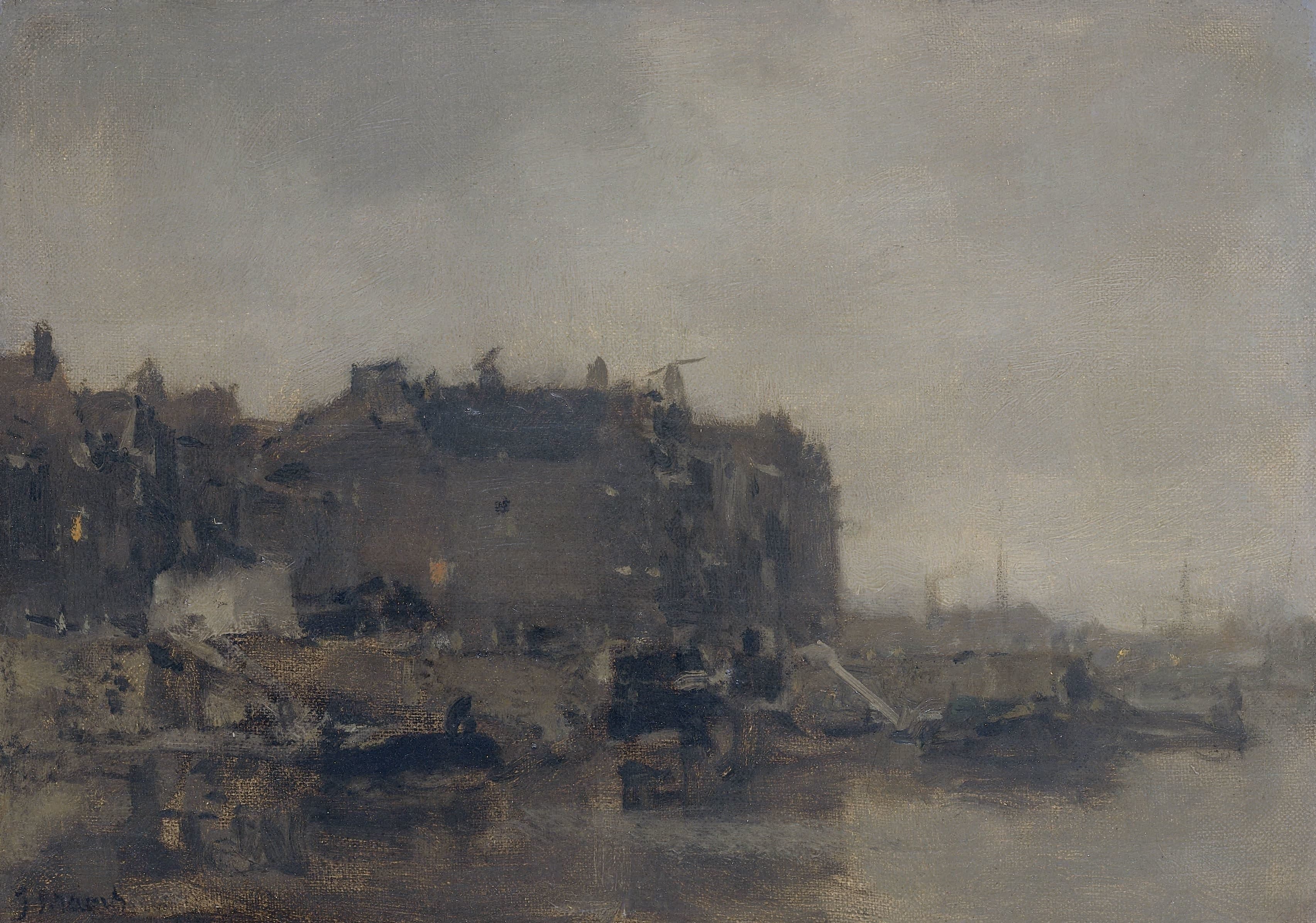 Houses on the Prins Hendrikkade, Amsterdam, on a Misty Day — Jacob Maris