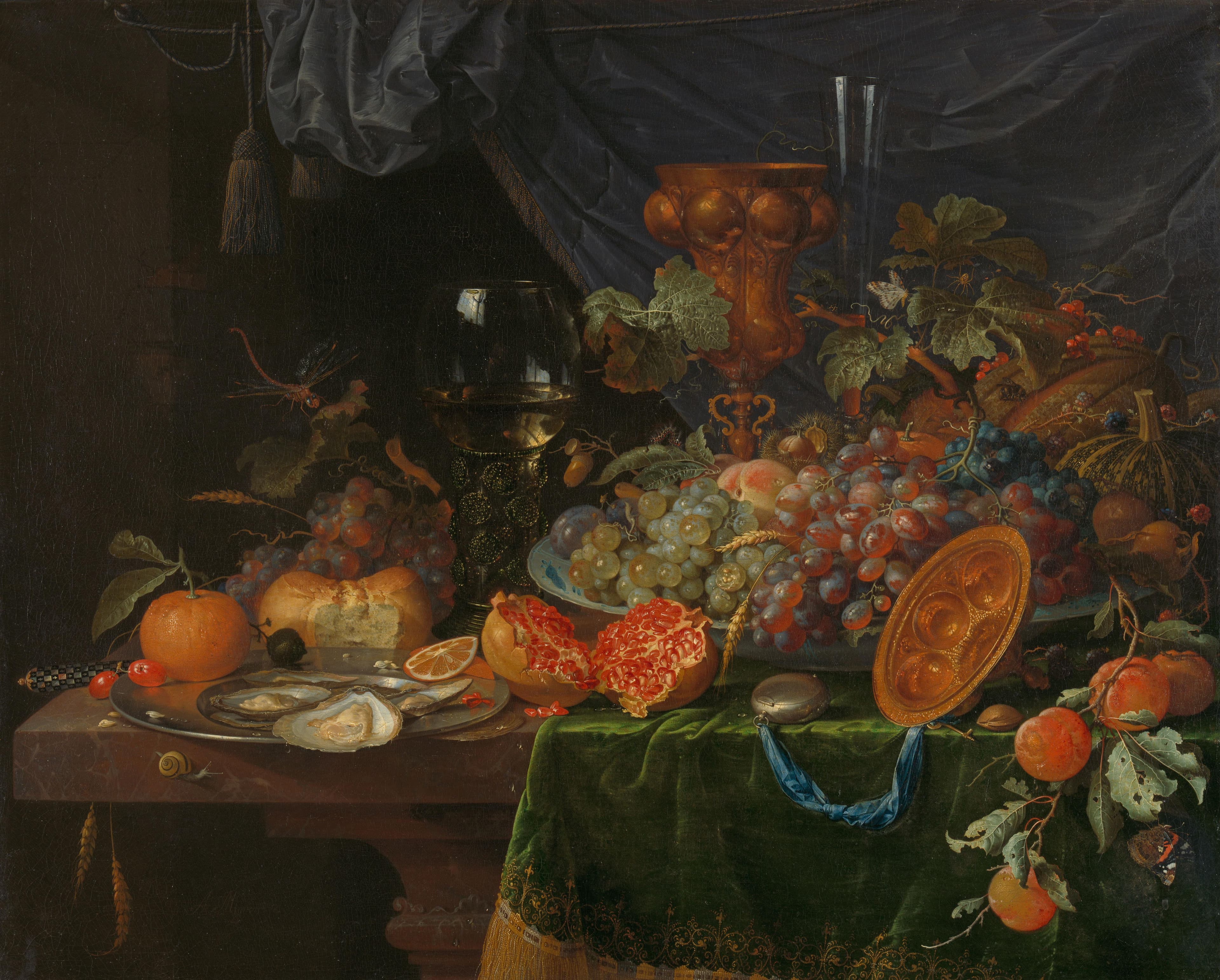 Stilleven met vruchten en oesters — Abraham Mignon