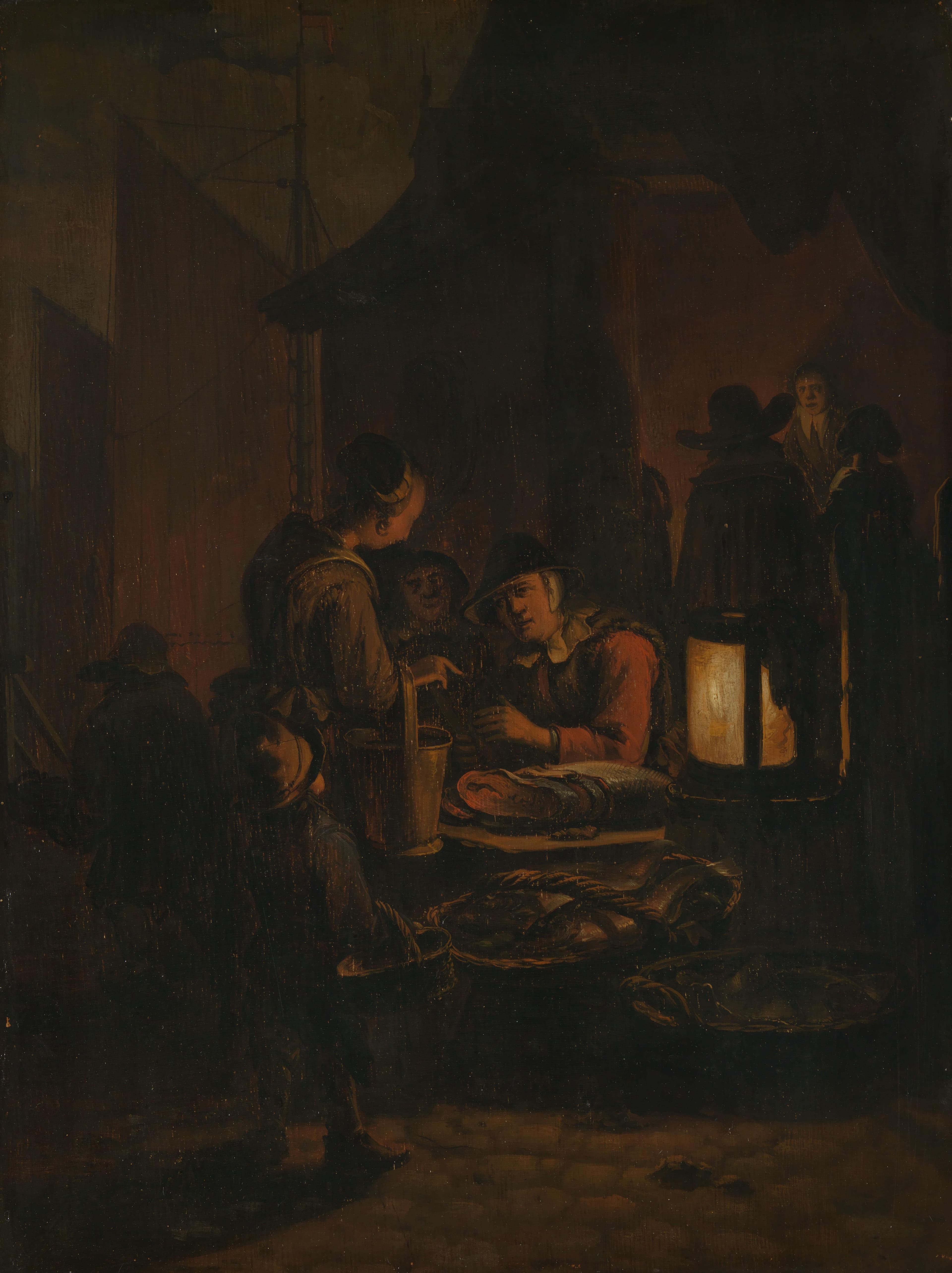 Fish market at night — Egbert Lievensz. van der Poel