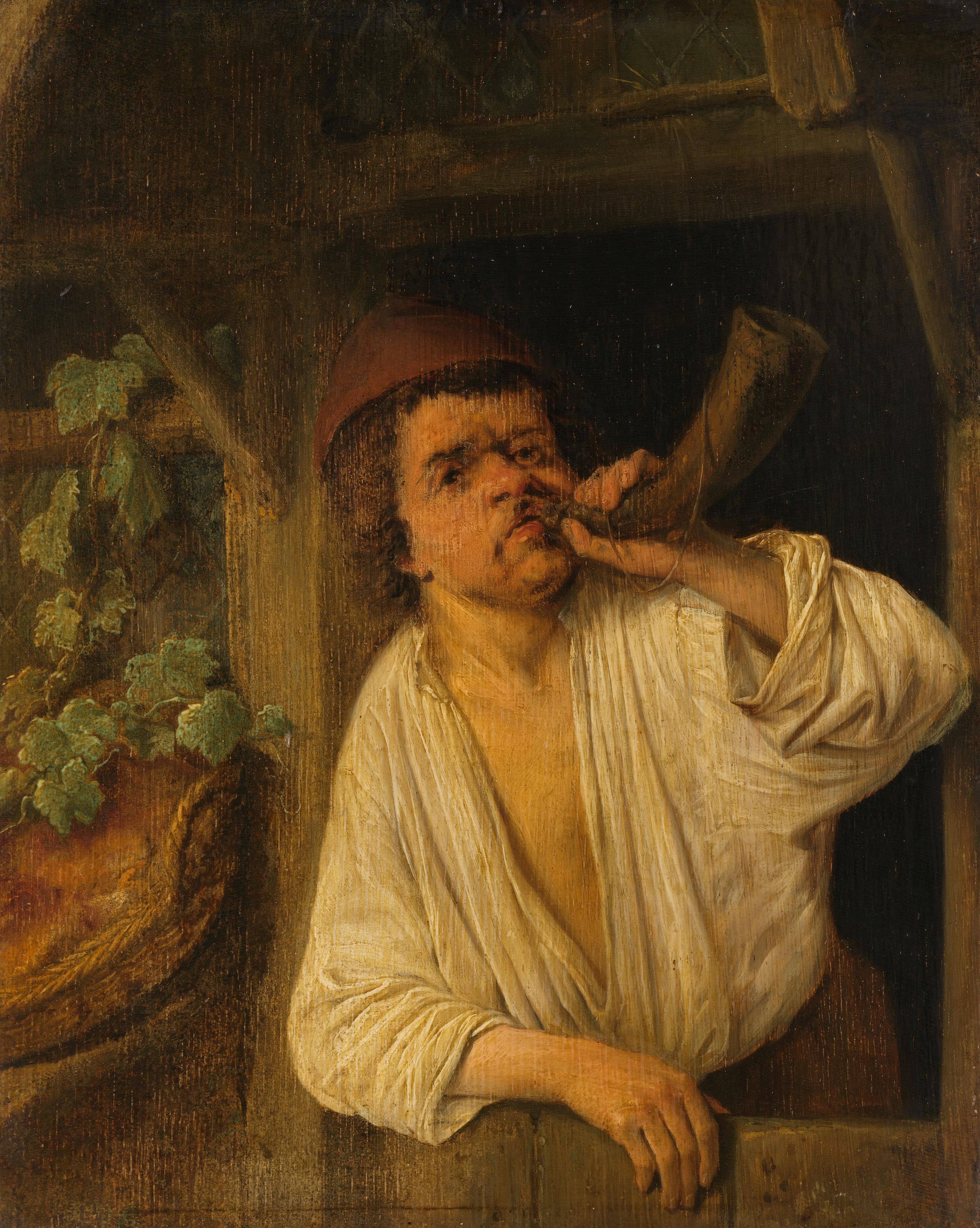 Een bakker blazend op zijn hoorn — Adriaen van Ostade