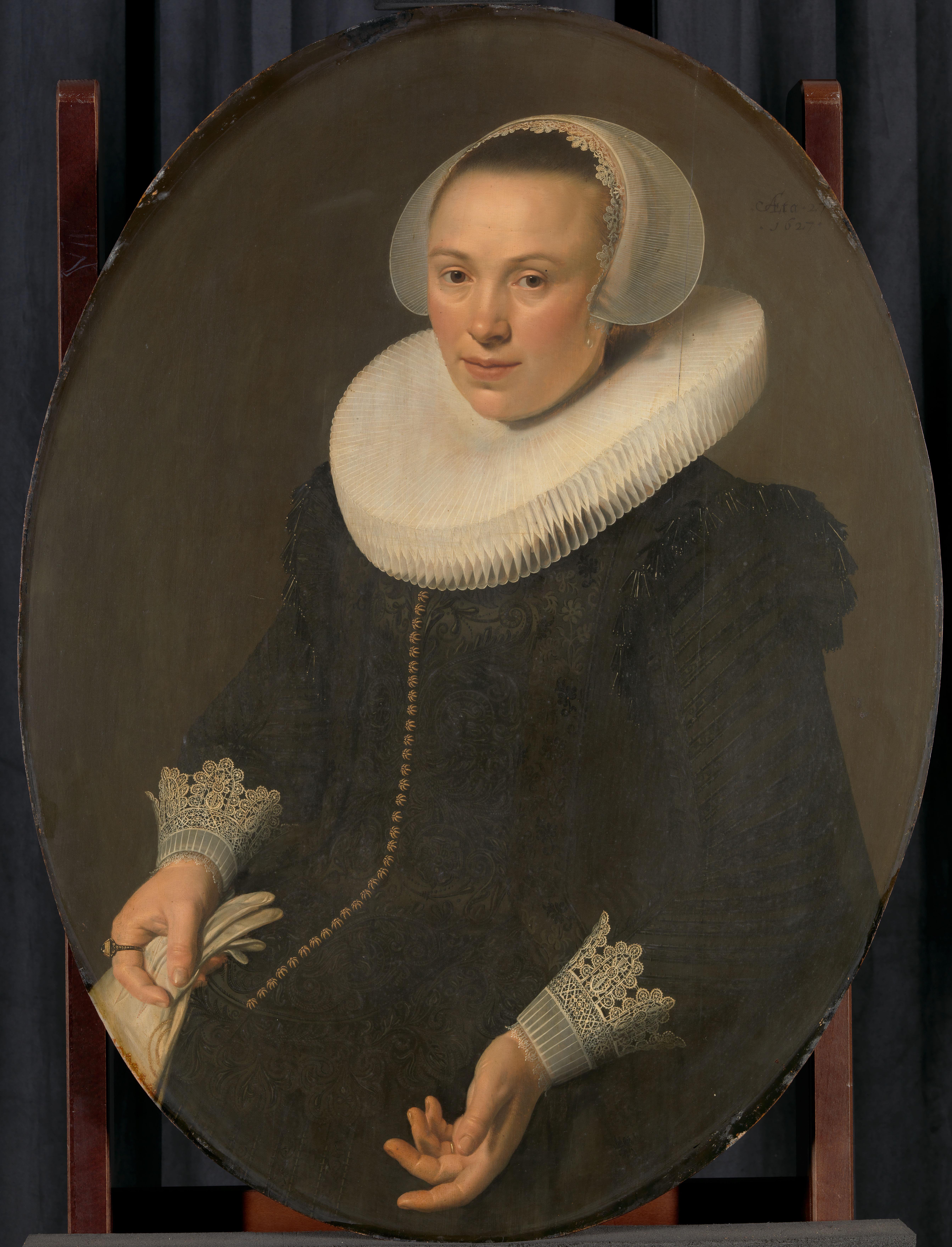 Portret van Maria Joachimsdr Swartenhont (1598-1631). Echtgenote van Maerten Rey — Nicolaes Eliasz Pickenoy