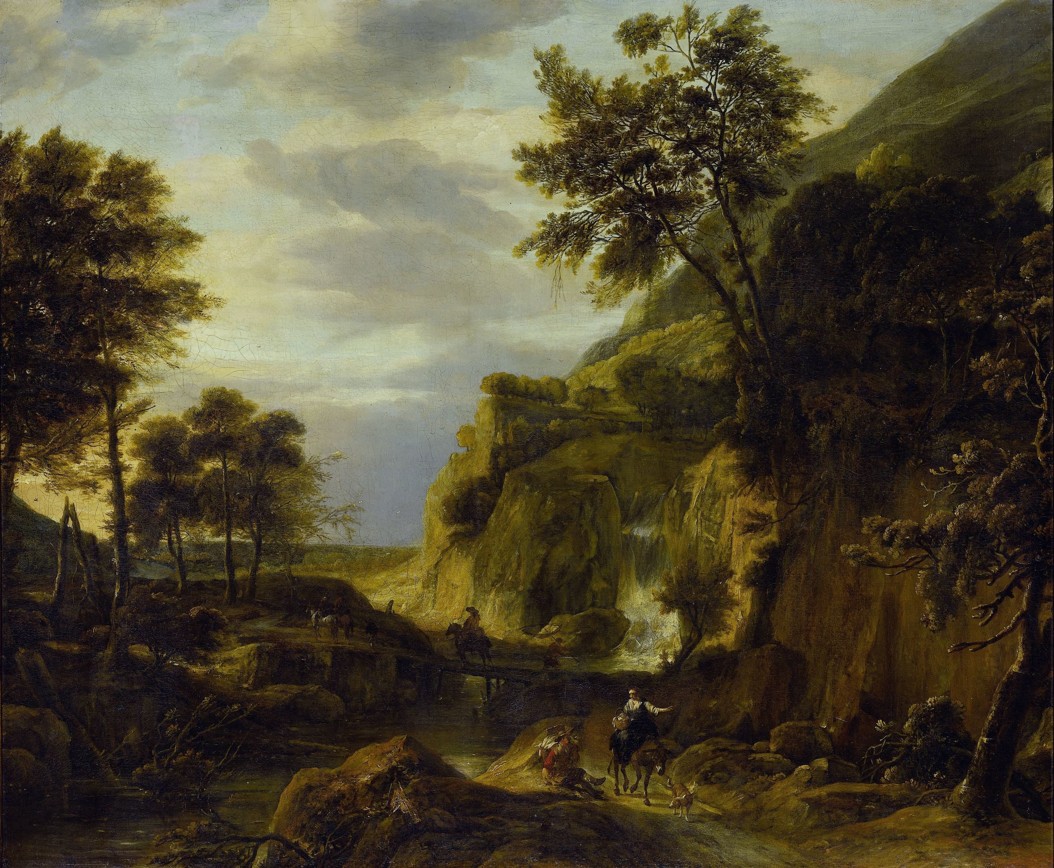 Berglandschap met waterval — Roelant Roghman