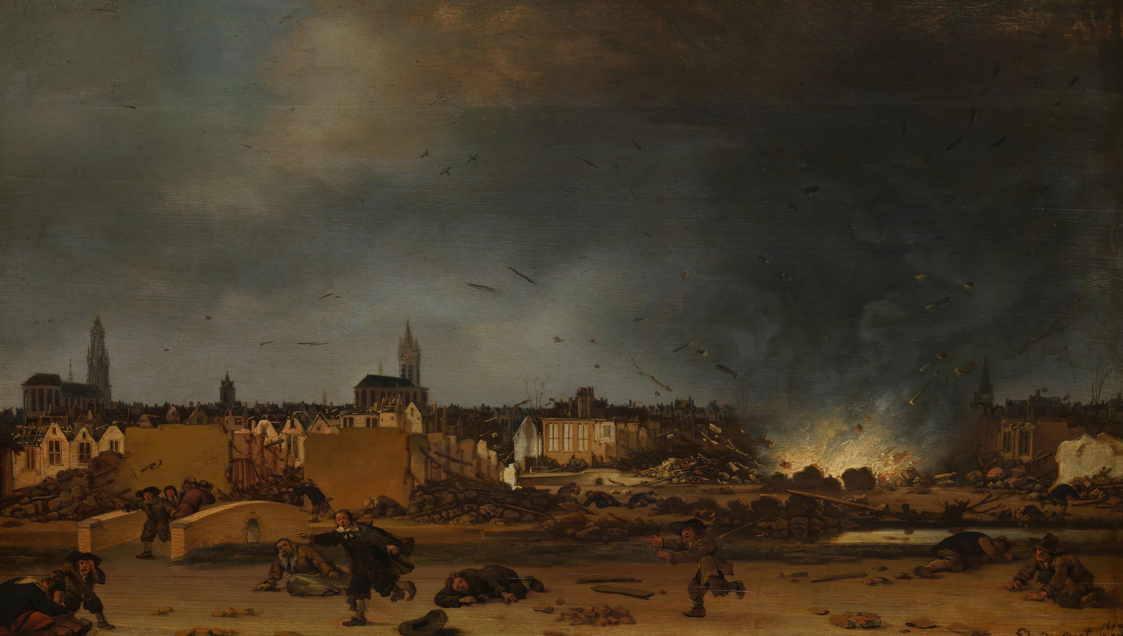 Het springen van de kruittoren in Delft, 12 oktober 1654 — Egbert Lievensz. van der Poel