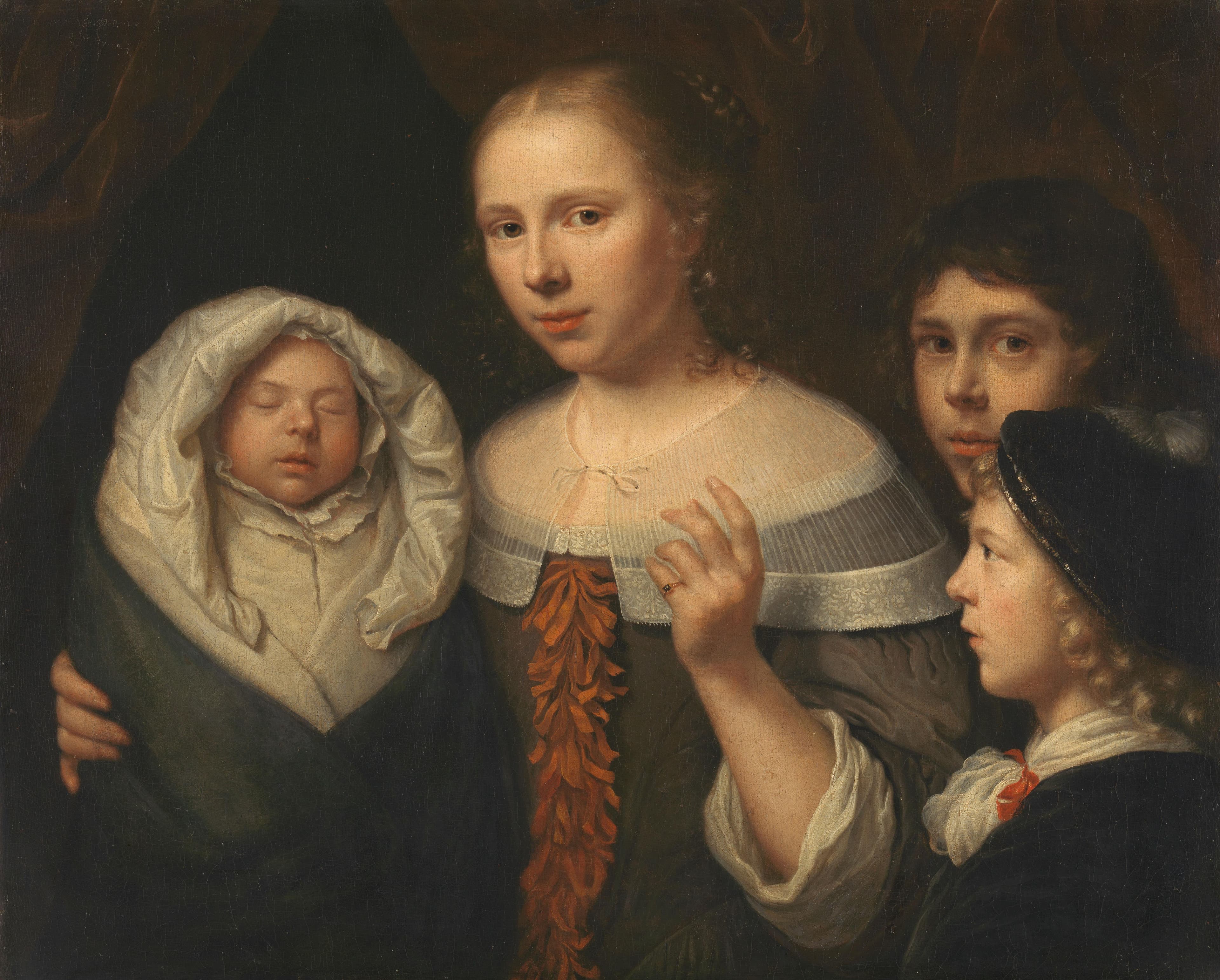 Portret van een jonge vrouw met drie kinderen — Wallerant Vaillant