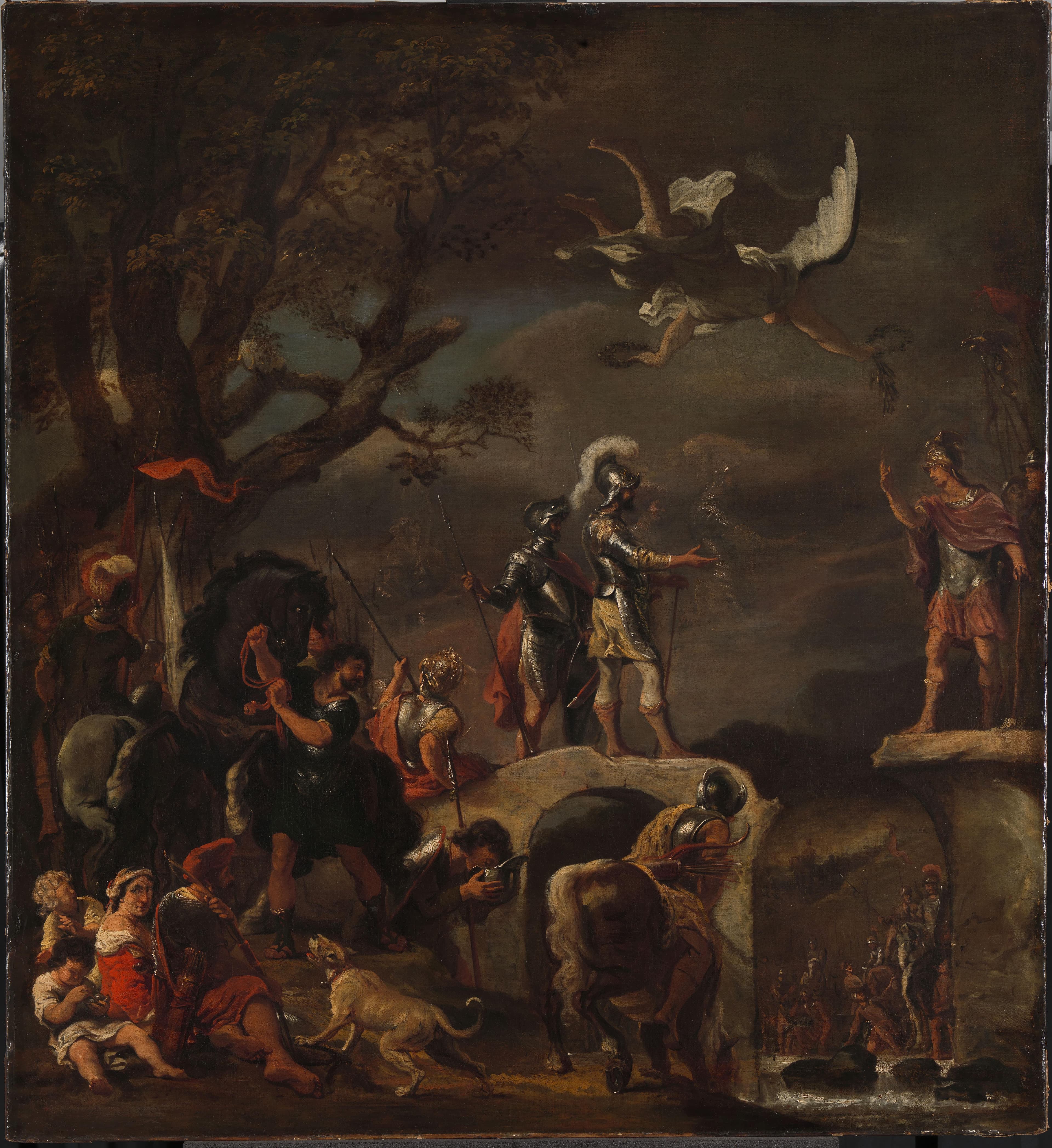 De vredesonderhandelingen tussen Claudius Civilis en Quintus Petillius Cerealis op de afgebroken brug — Ferdinand Bol