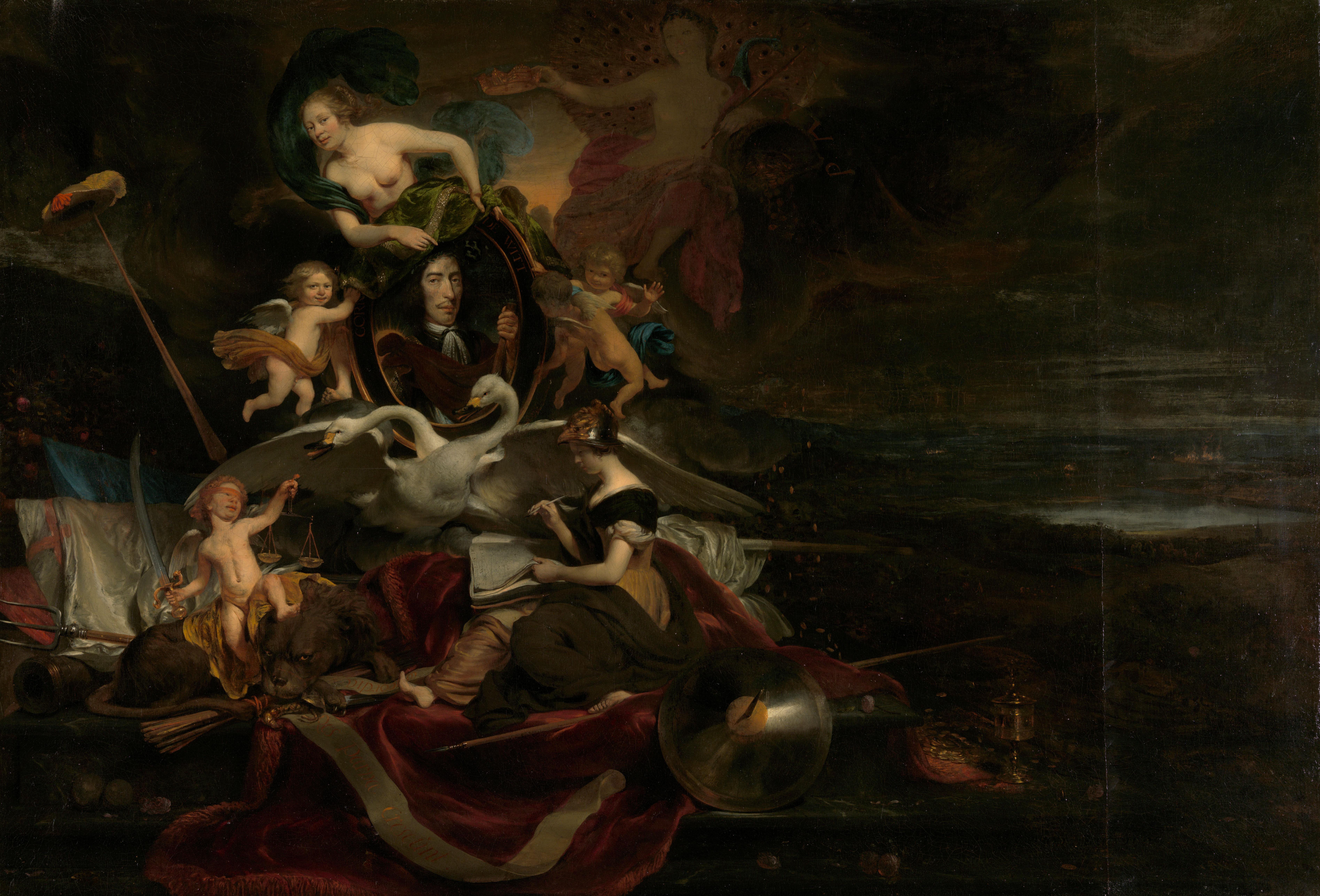 Allegory on the Dutch Raid on the Medway (1667), with a Portrait of Cornelis de Witt — Cornelis Bisschop