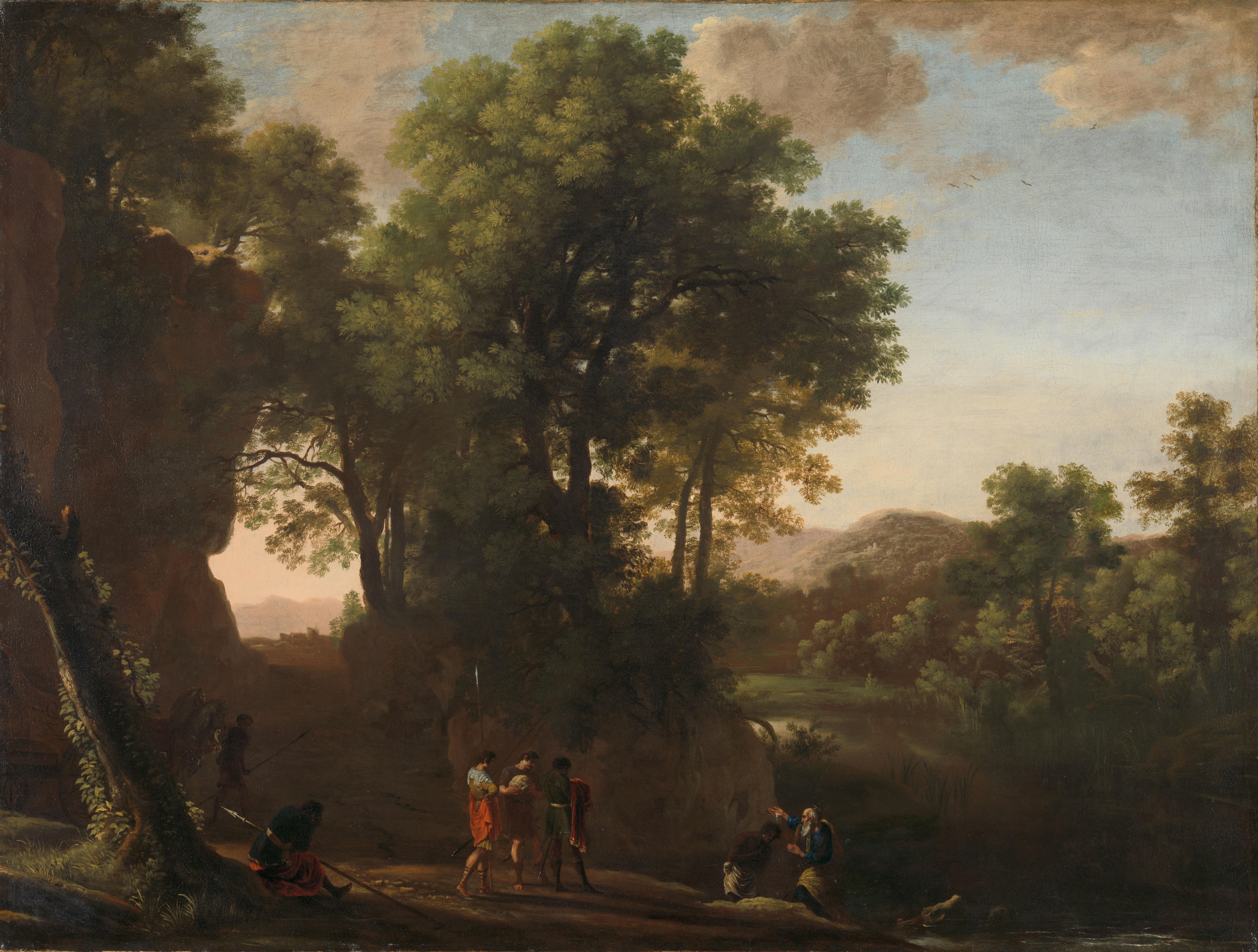 Landscape with the baptism of the eunuch — Herman van Swanevelt