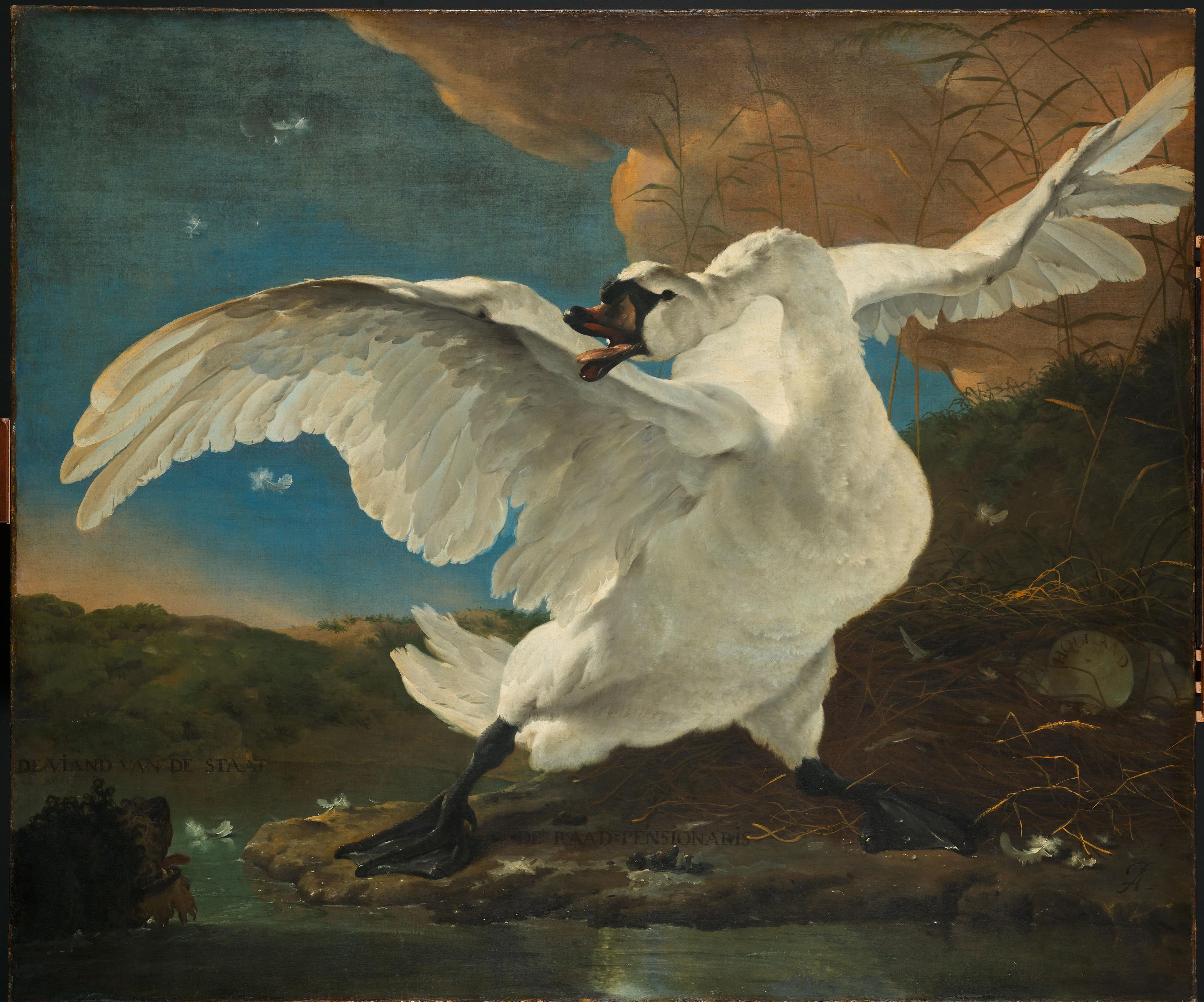 De bedreigde zwaan; later opgevat als allegorie op Johan de Witt — Jan Asselijn