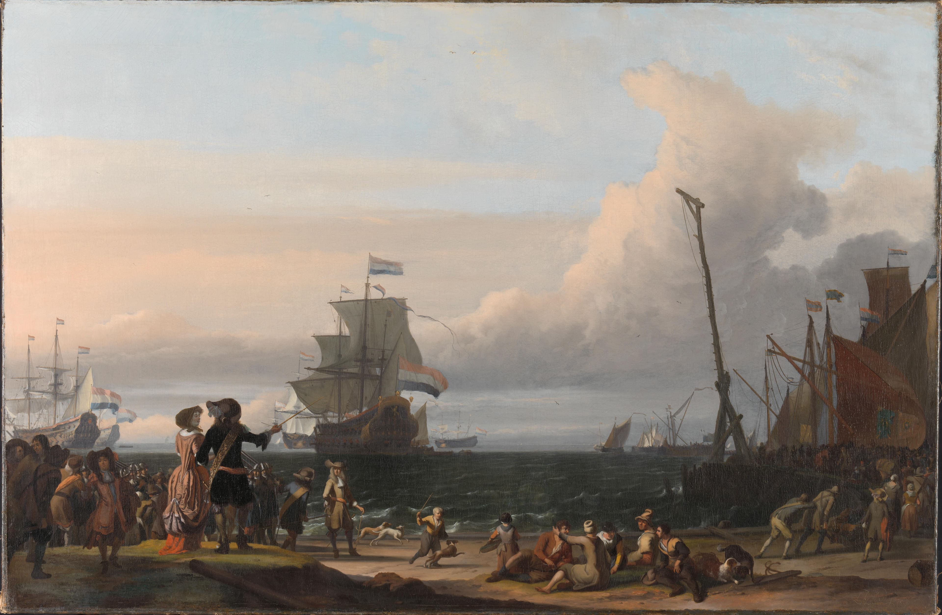 Nederlandse schepen op de rede van Texel; in het midden de 'Gouden Leeuw', het vlaggenschip van Cornelis Tromp — Ludolf Bakhuysen