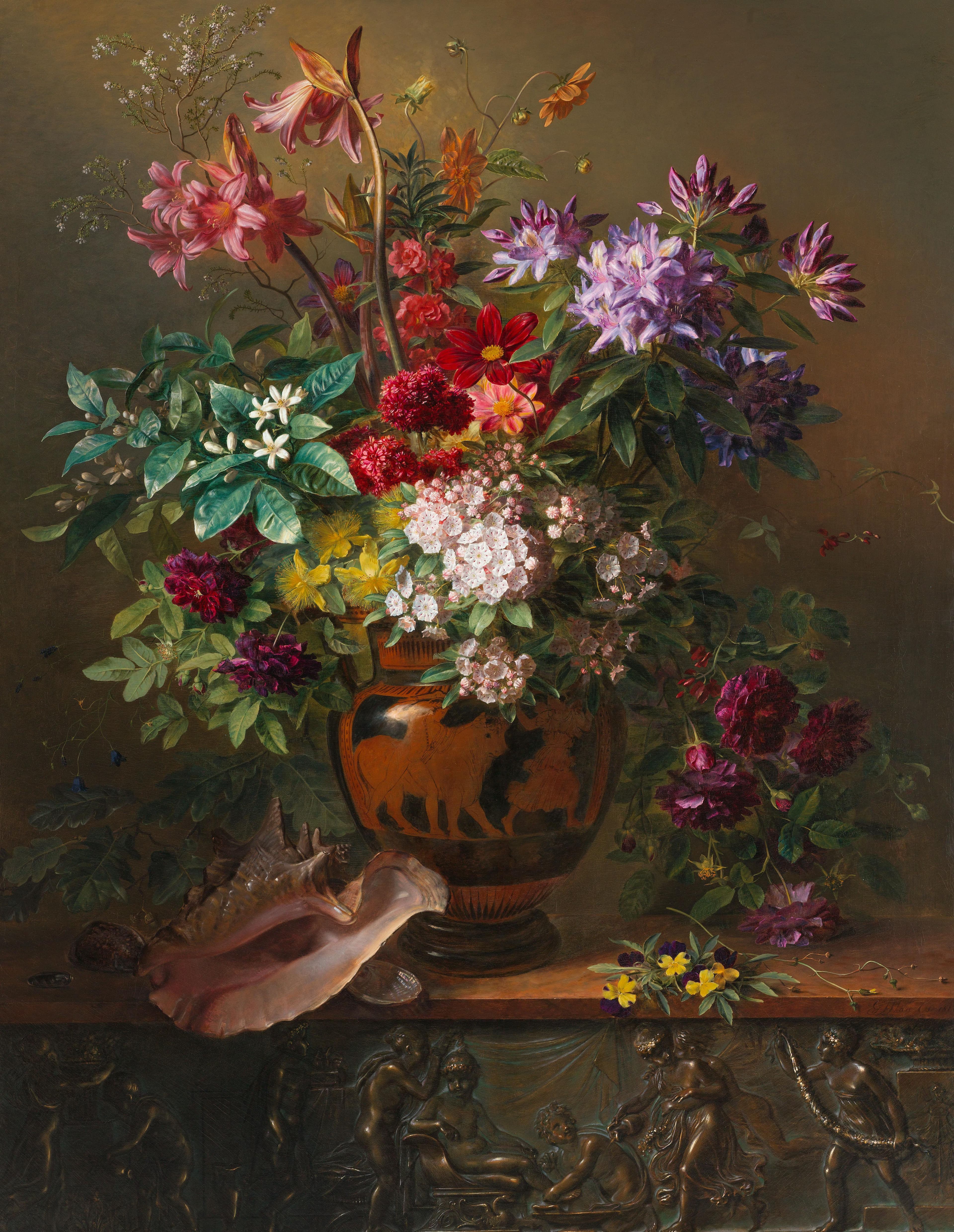 Stilleven met bloemen in een Griekse vaas: allegorie op de Lente — Georgius Jacobus Johannes van Os