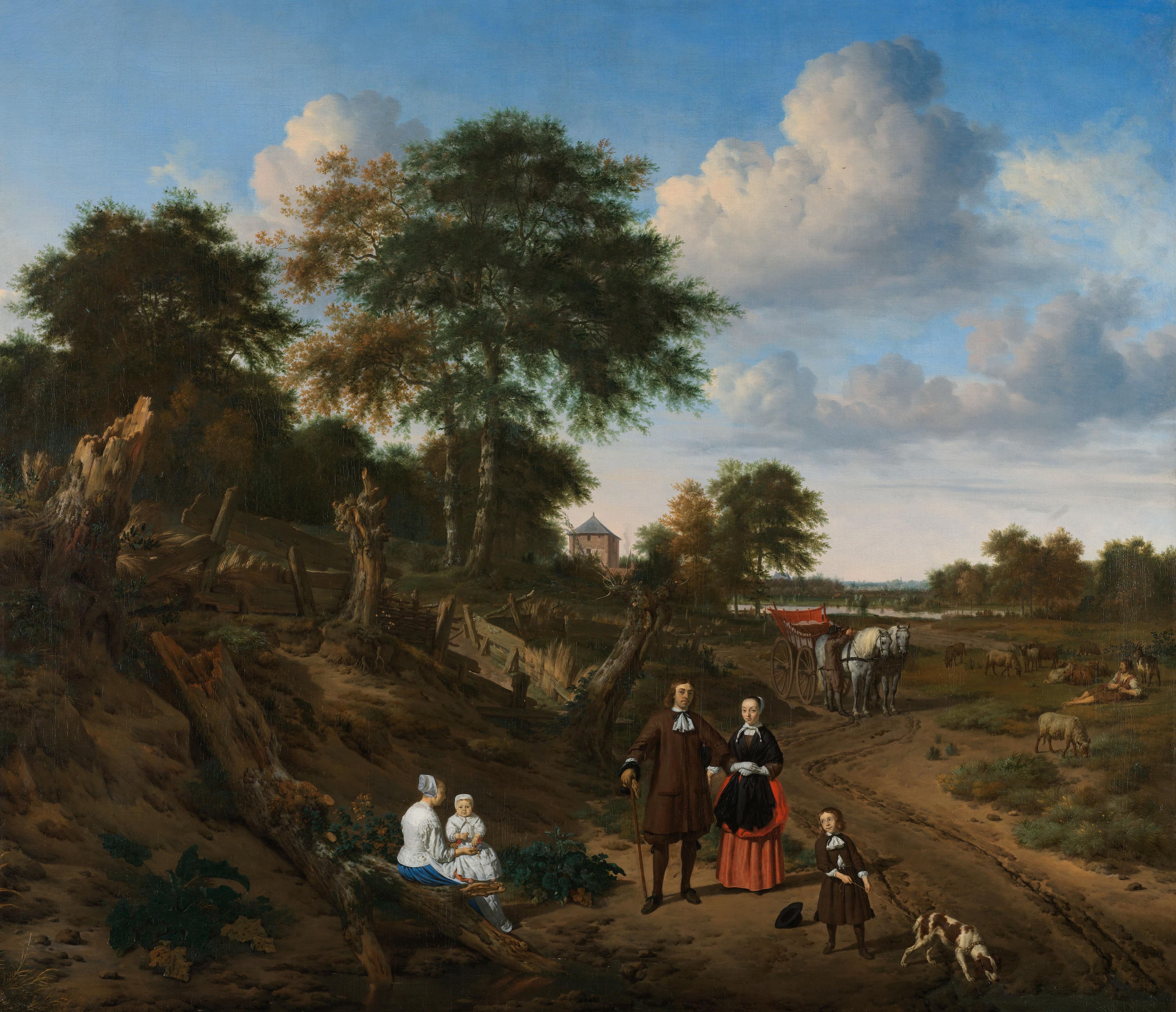 Portrait of a Couple with Two Children and a Nursemaid in a Landscape — Adriaen van de Velde