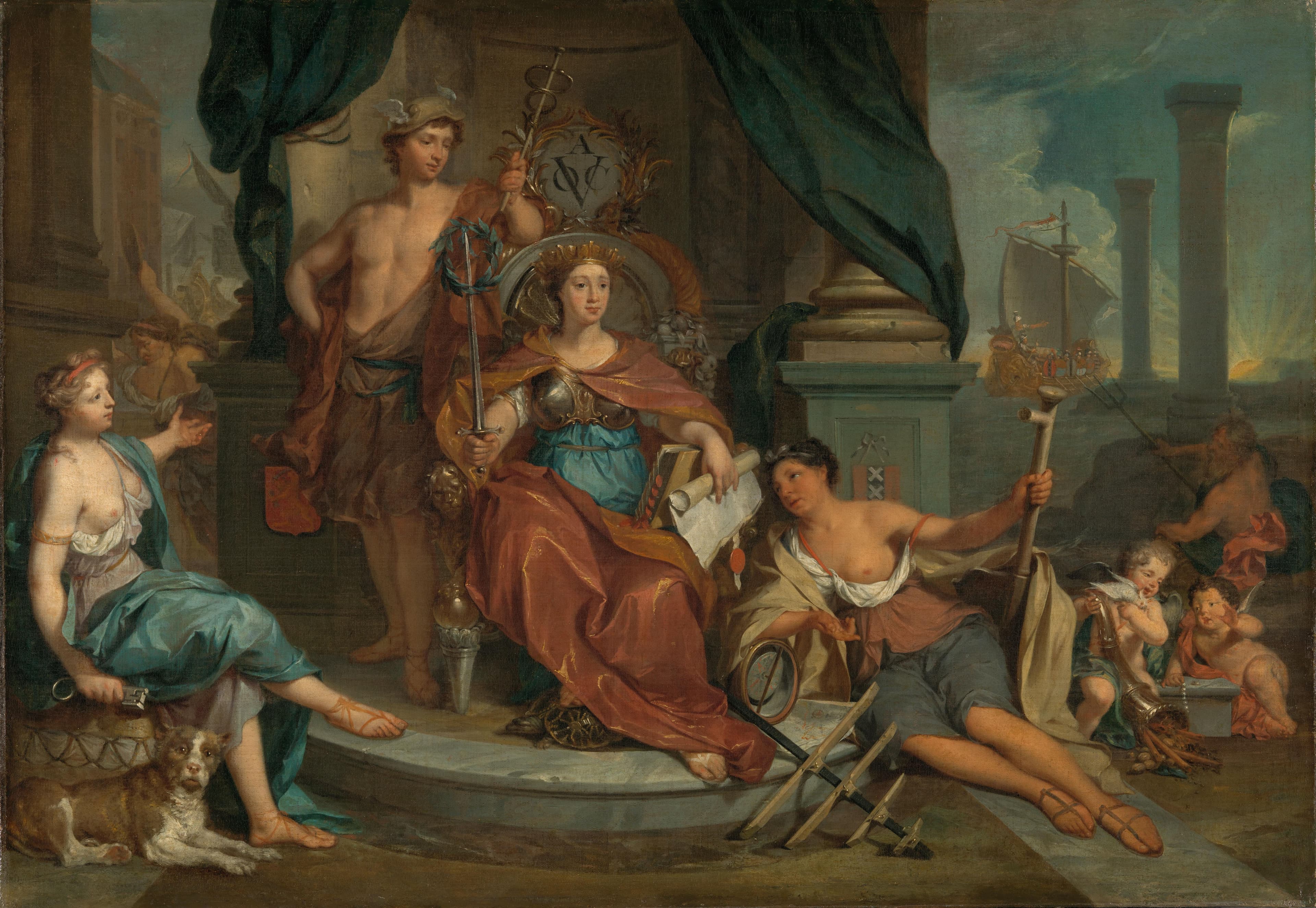 Allegorische voorstelling van de Amsterdamse Kamer van de Verenigde Oost-Indische Compagnie — Nicolaas Verkolje