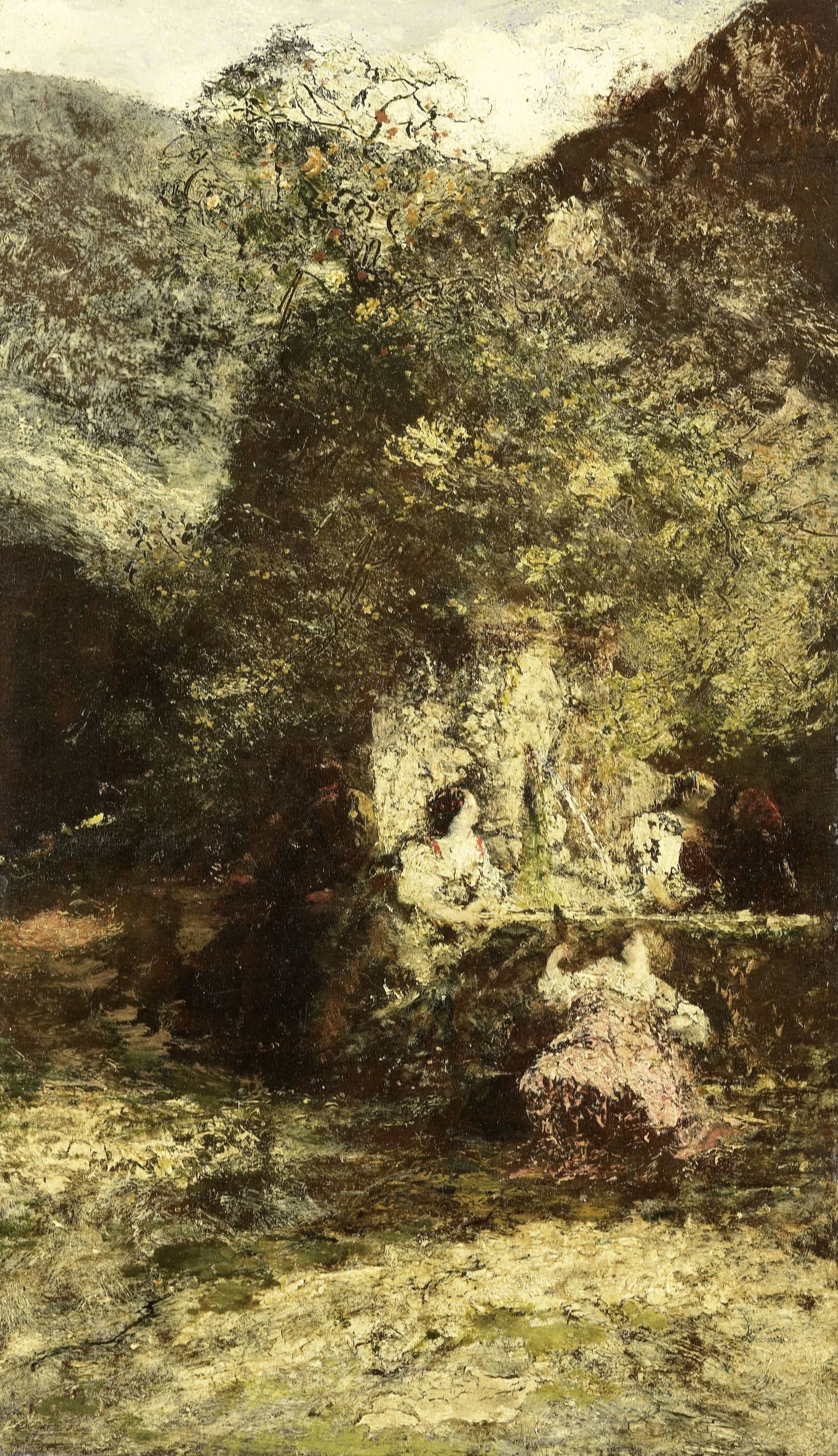 Figures near a Fountain — Adolphe Joseph Thomas Monticelli