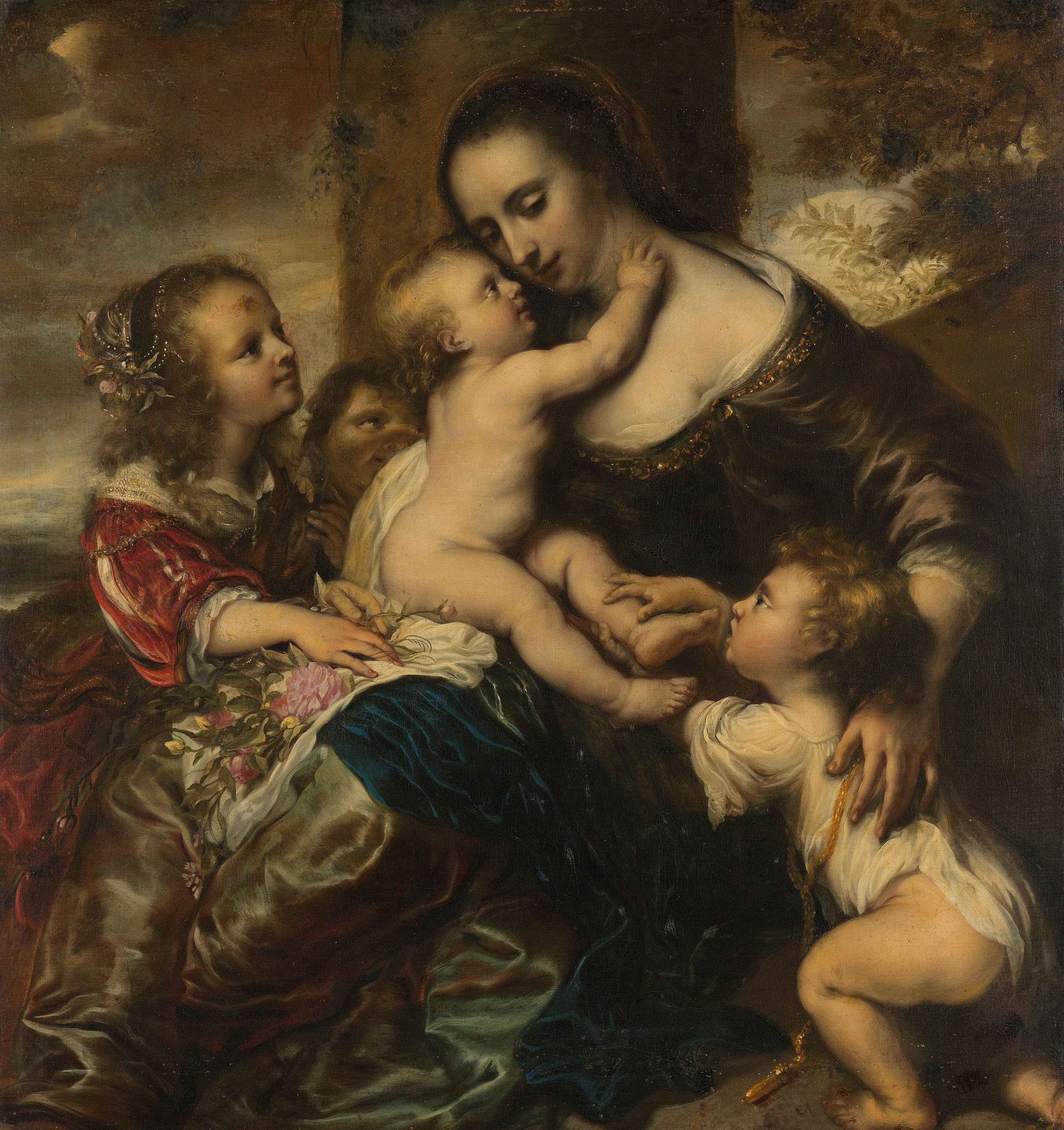 Portret van een vrouw met vier kinderen, voorgesteld als Caritas — Jürgen Ovens