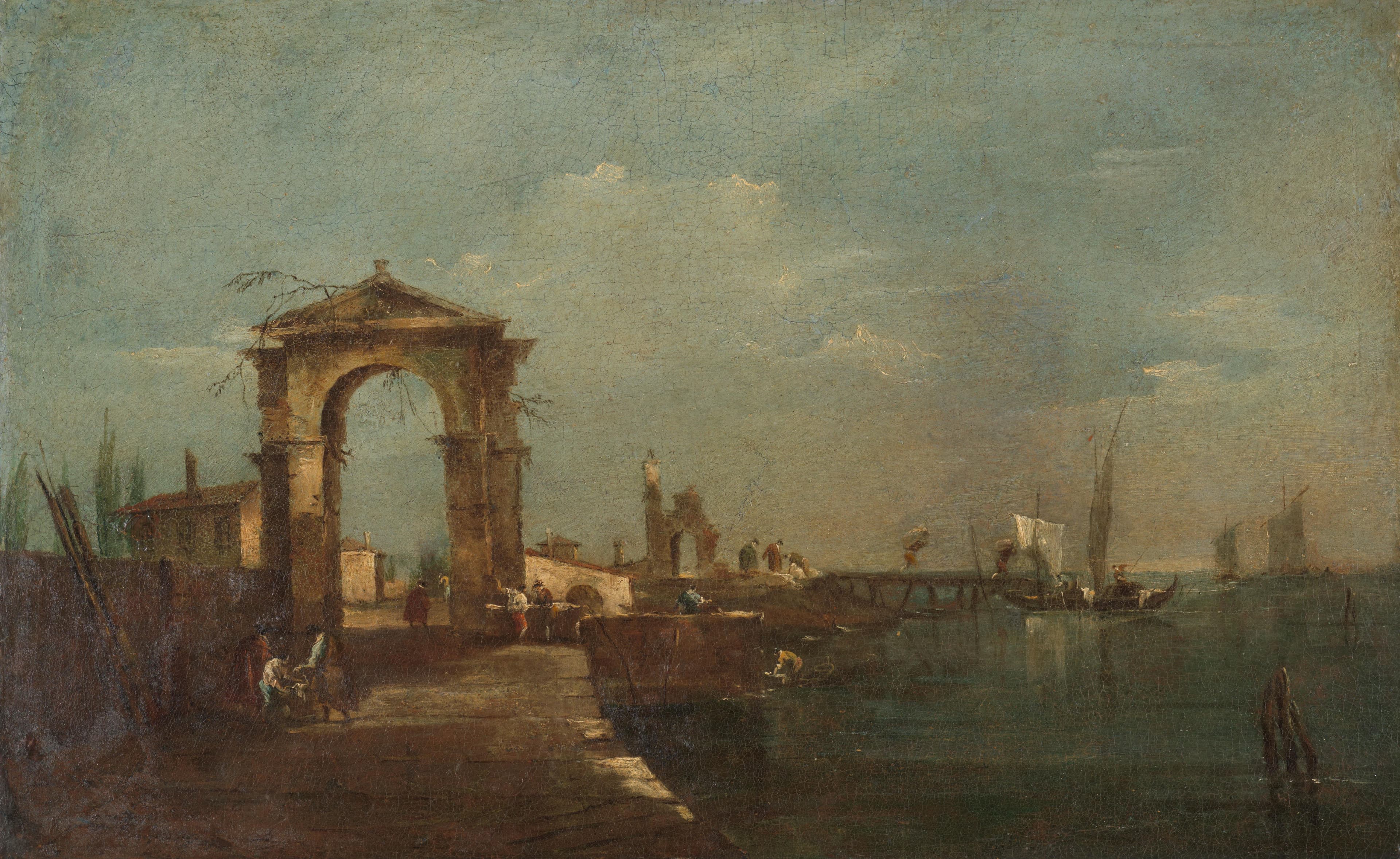 Landscape with a Quay and Ships on a Lake — Francesco Guardi
