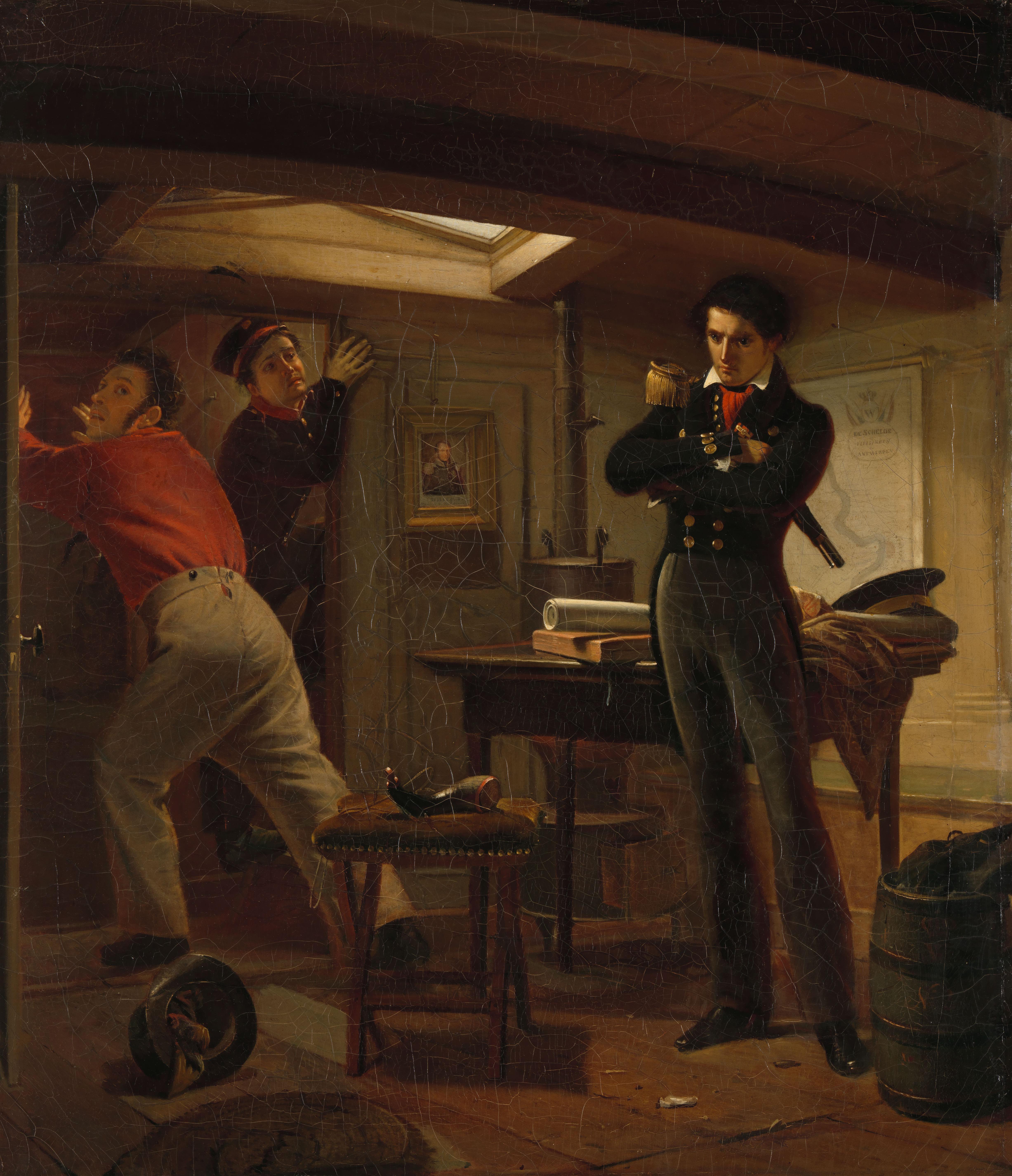 Jan van Speyk Debating whether to Set Fire to the Gunpowder — Jacobus Schoemaker Doyer