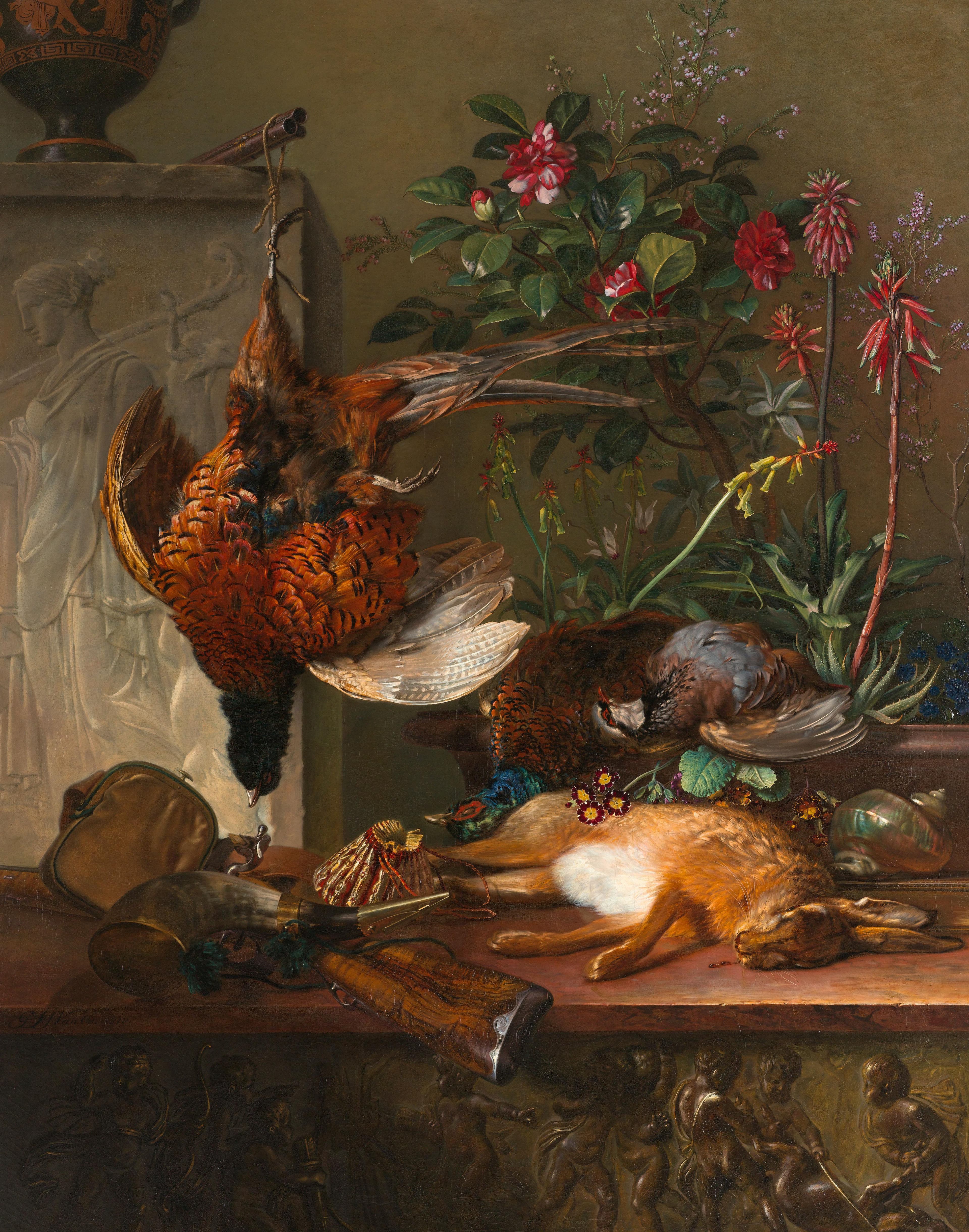 Stilleven met jachtbuit en Griekse stèle: allegorie op de Herfst — Georgius Jacobus Johannes van Os