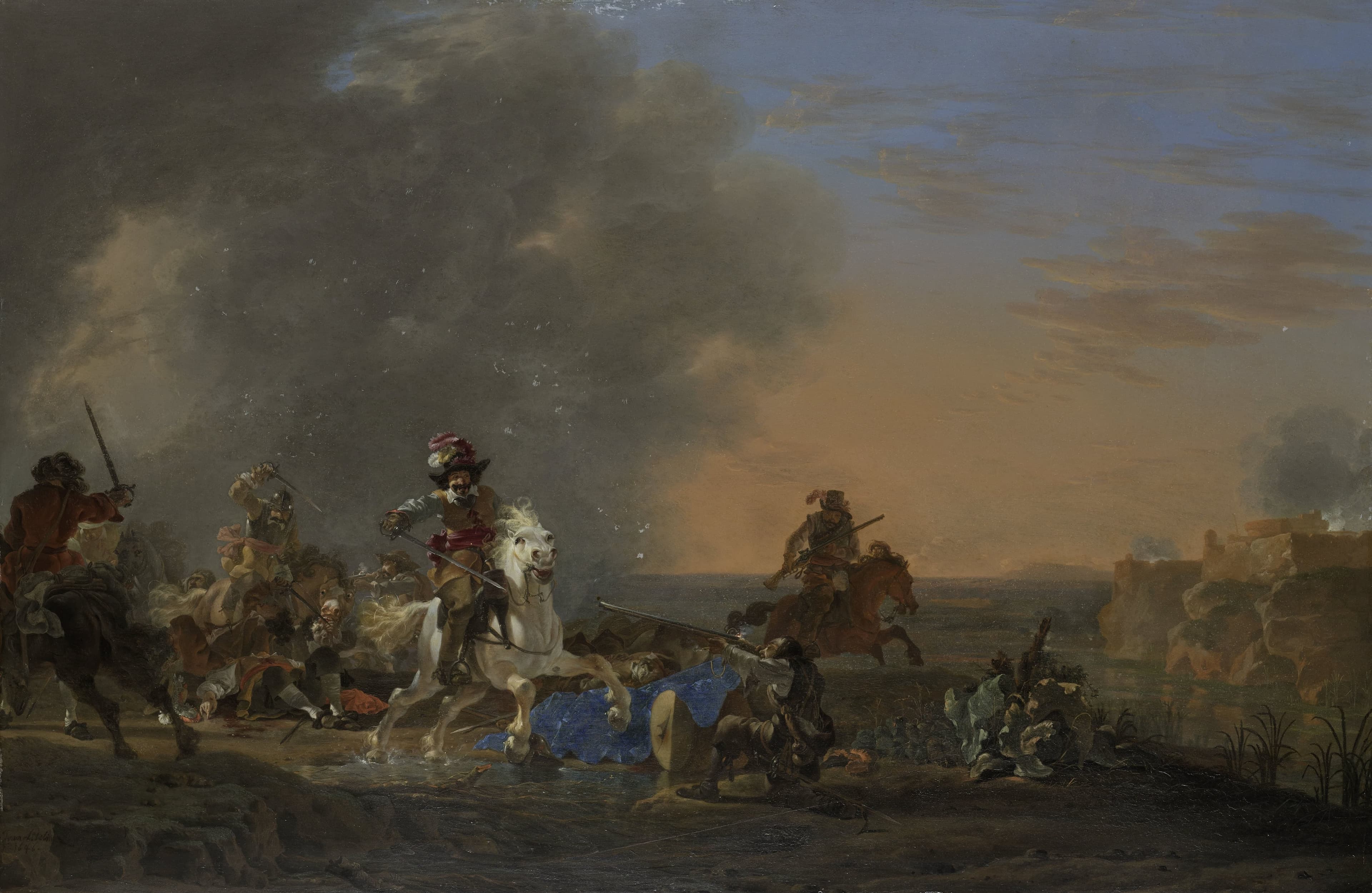 Ruitergevecht bij zonsondergang — Jan Asselijn