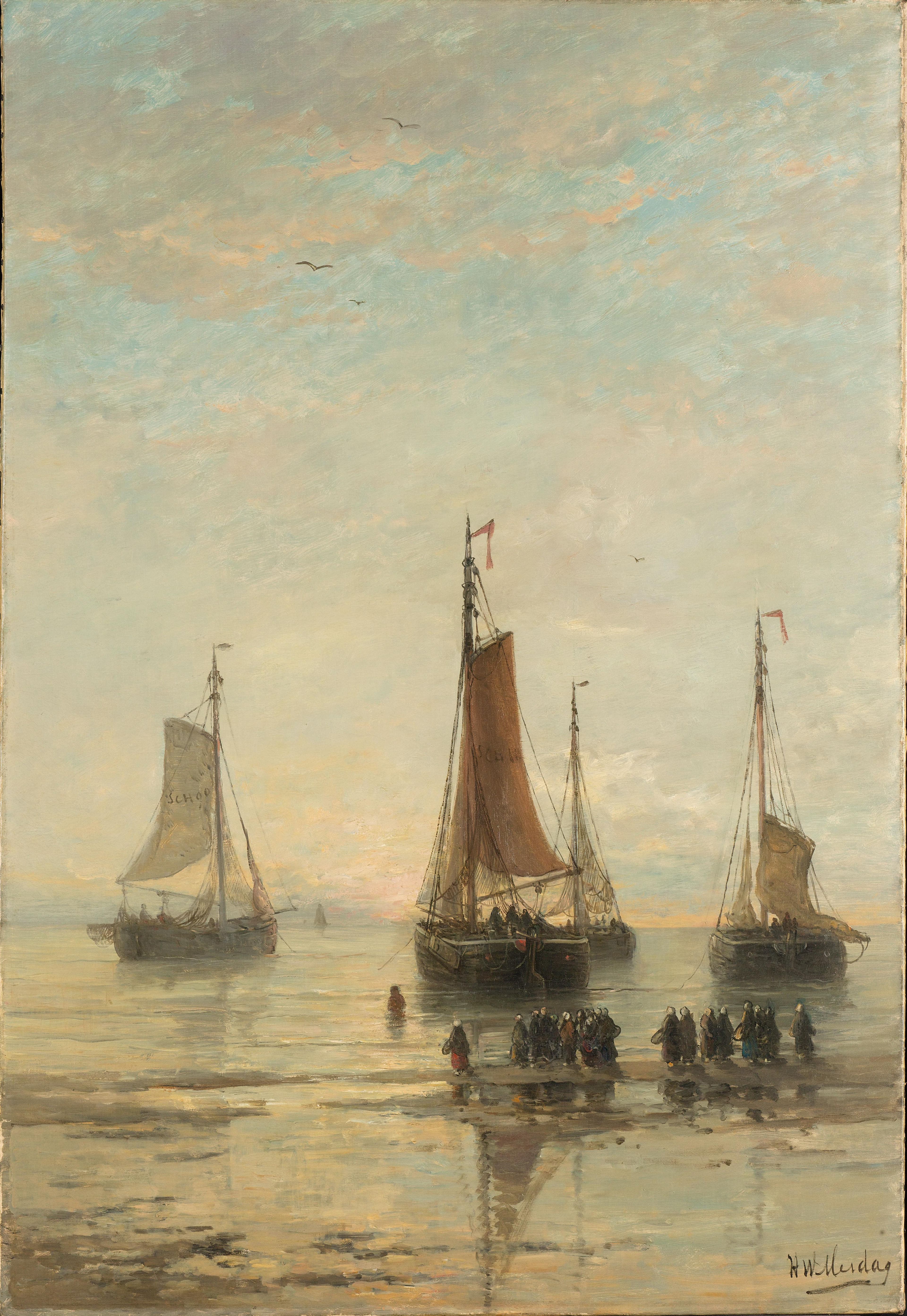 Bluff-Bowed Scheveningen Boats at Anchor — Hendrik Willem Mesdag