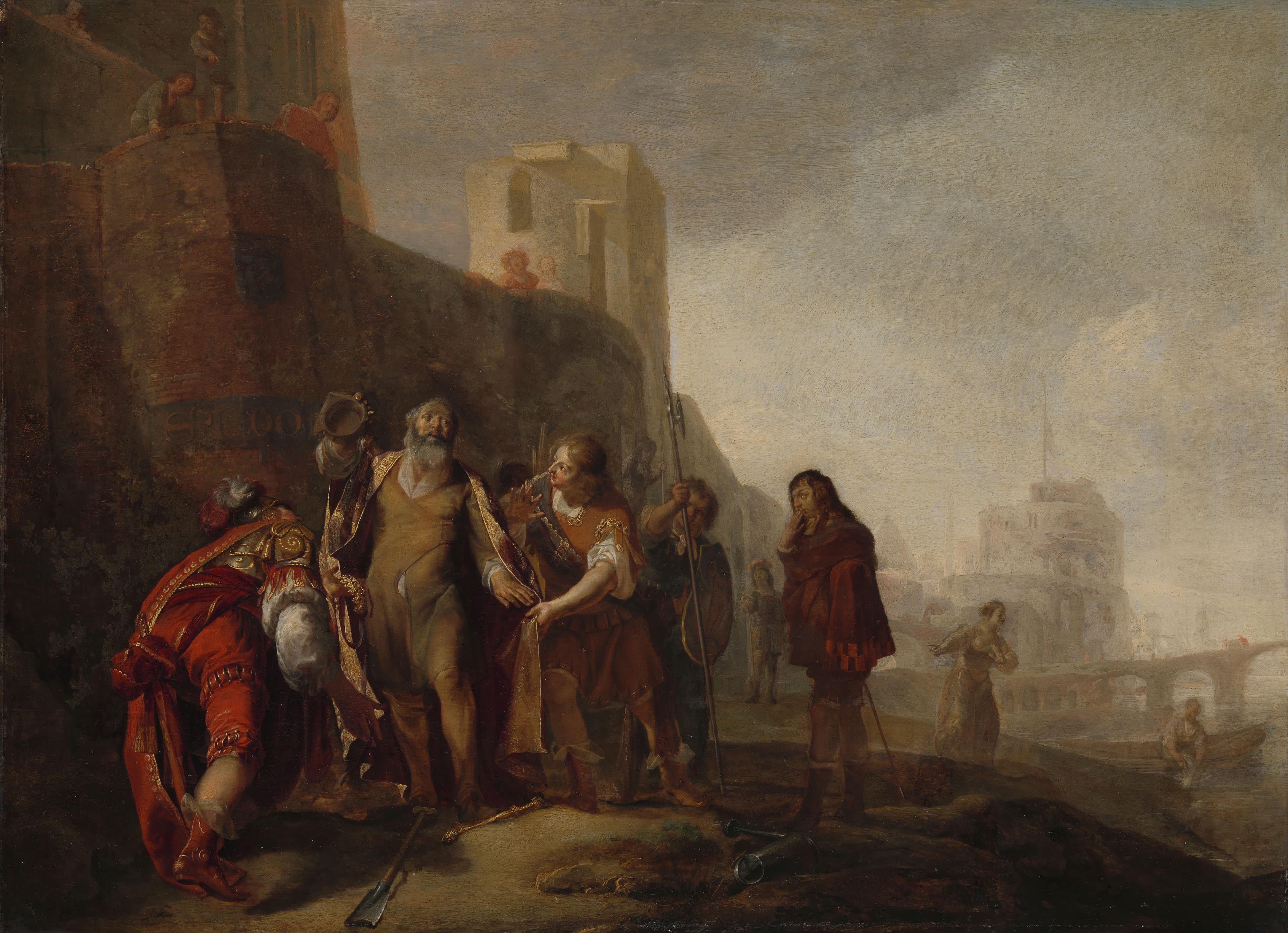 De gezanten van Alexander de Grote bekleden de tuinman Abdalonymos met de insigniën der koningswaardigheid van Sidon — Nicolaes Knupfer