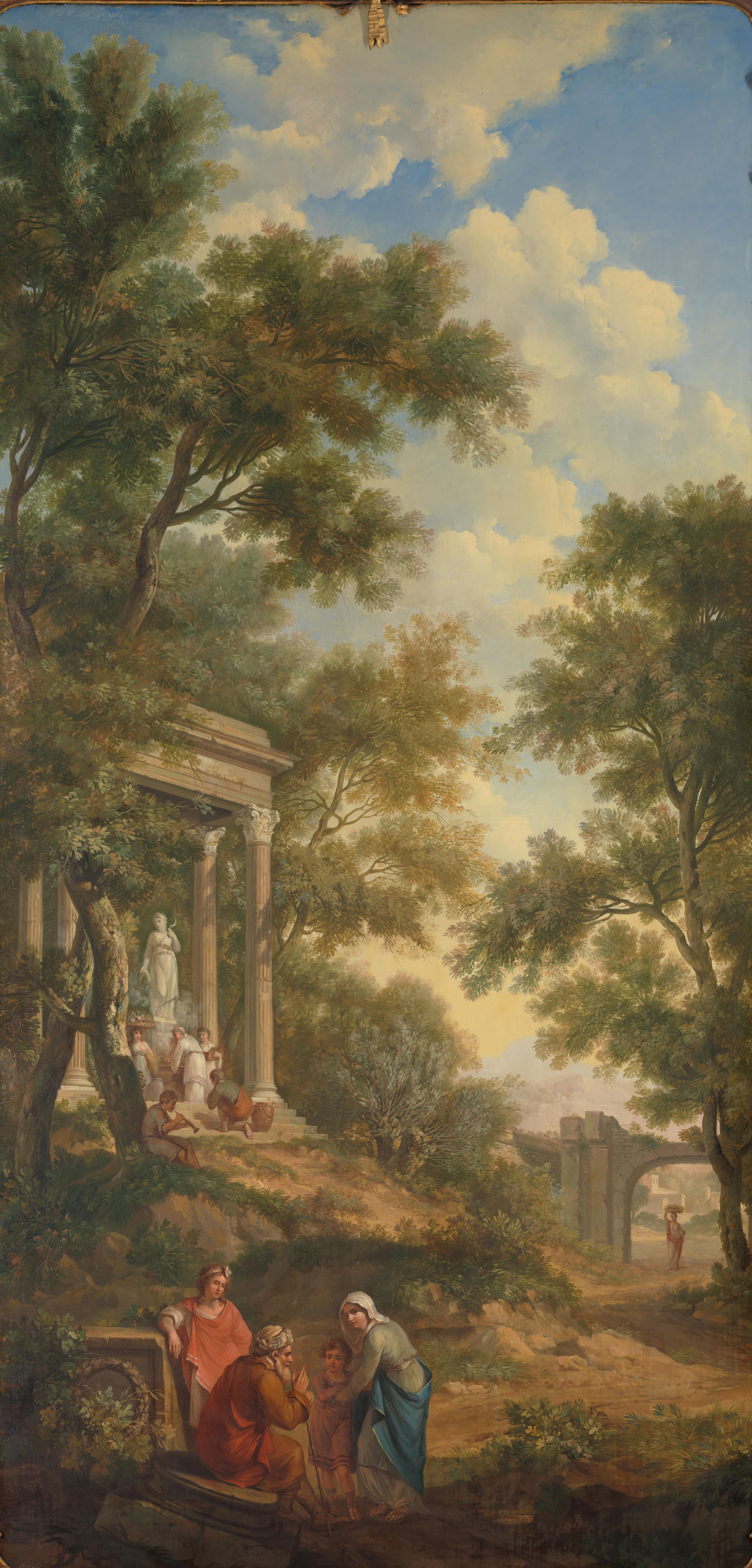 Arcadisch landschap met links een tempel en op de voorgrond een zittende oude man — Jurriaan Andriessen