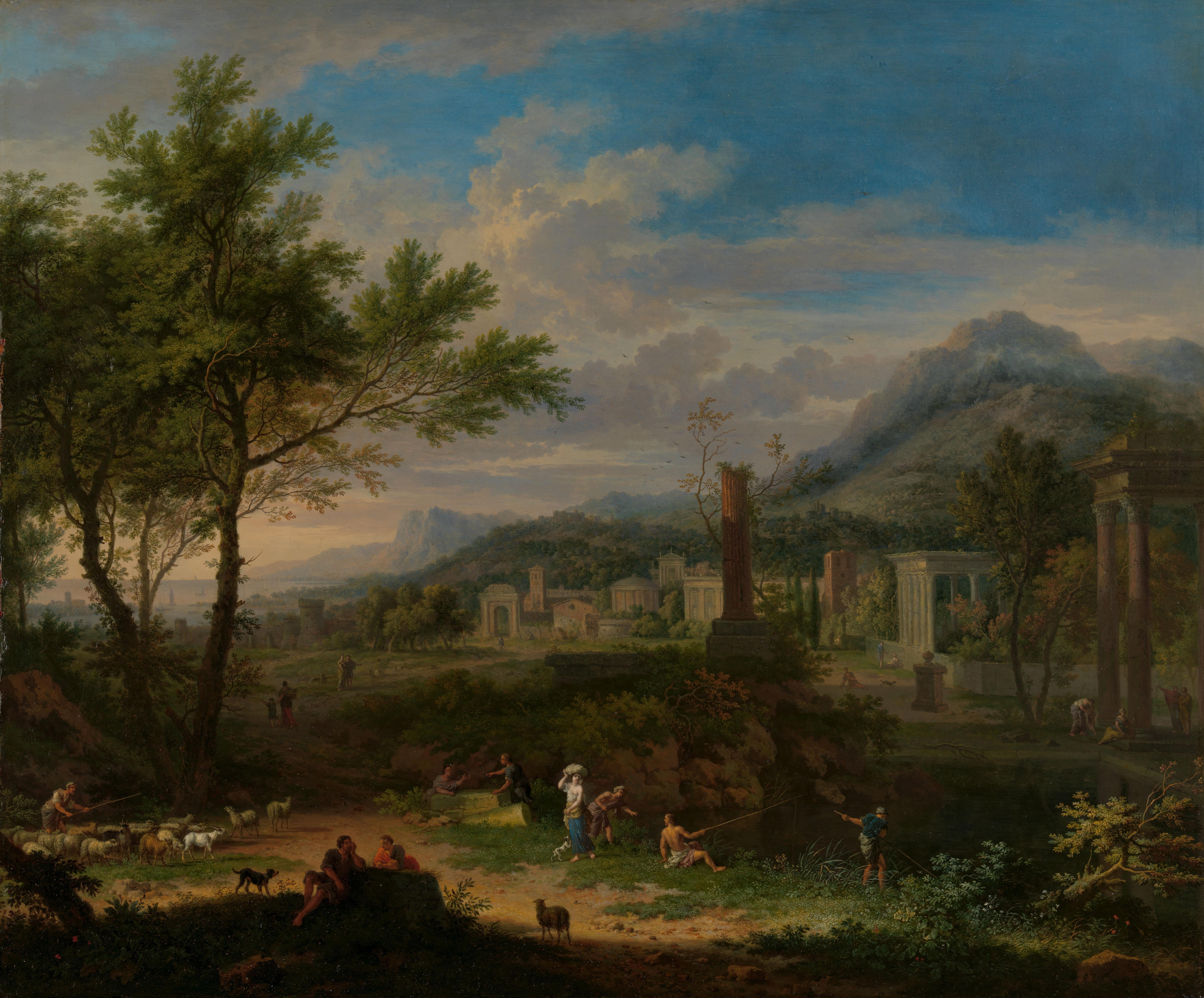 Arcadian Landscape with Fishermen — Jan van Huysum