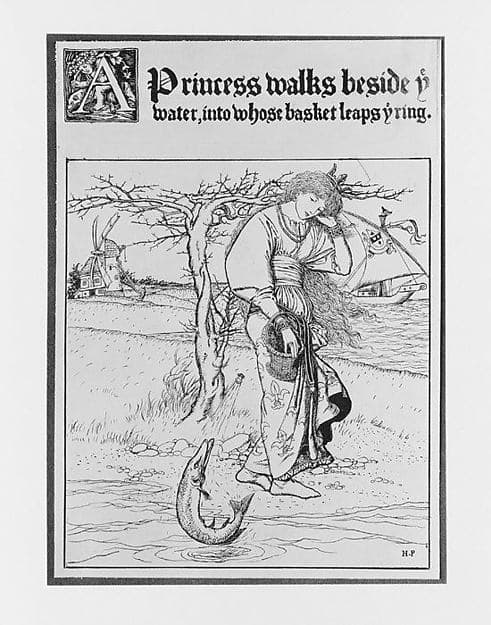 A Princess Walks Beside ye Water, into Whose Basket Leaps ye Ring, for "The Wonder Clock" — Howard Pyle