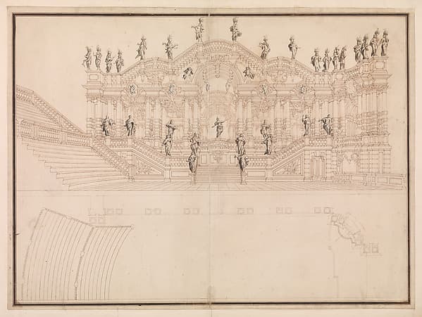 Design for a Stage Set: Longitudinal Section and Plan of Amphitheater and Stage — Giuseppe Galli Bibiena