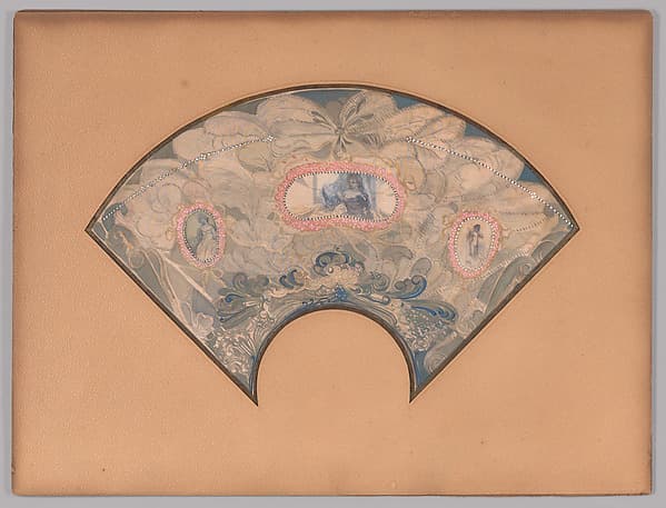 Painted fan with a design of feathers and three medallions — Charles Edward Conder