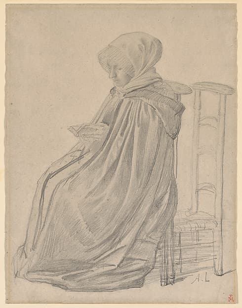 Seated Woman Reading, study for "Le Pélerinage" — Alphonse Legros