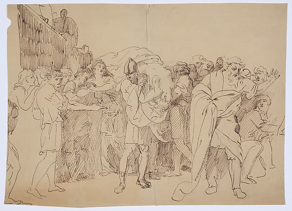 Lucretia's Dead Body is Carried by her Husband, Led by her Mourning Father — John Hamilton Mortimer
