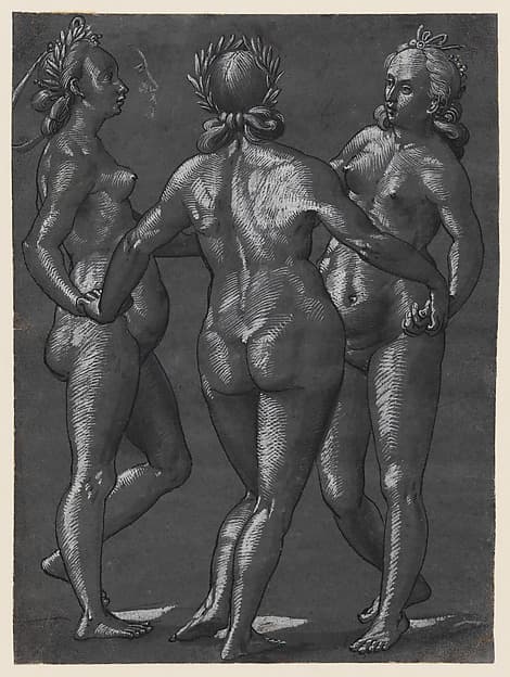 The Three Graces (recto); Four putti engaging in various activities (verso) — Christoph Murer