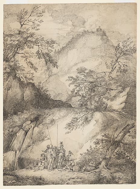 Banditti in a mountainous landscape — John Hamilton Mortimer