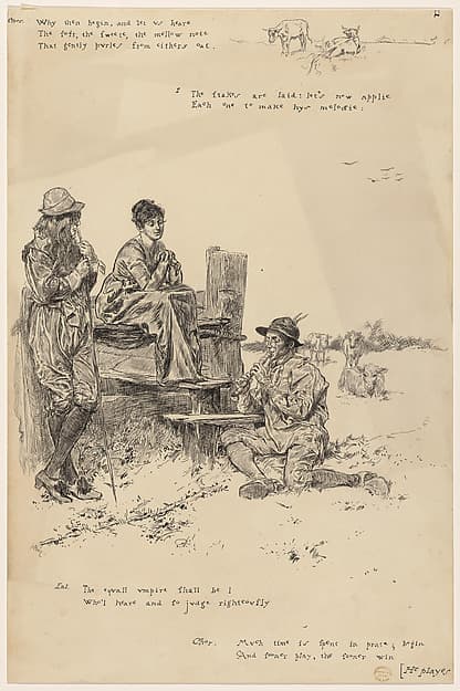 Why then begin..., illustration to "A Bucolick or Discourse of Neatherds" — Edwin Austin Abbey