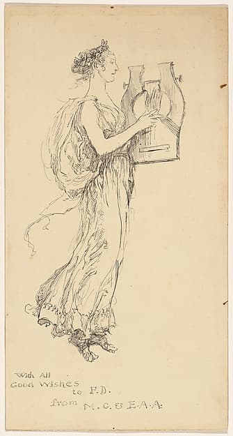 Woman in a Grecian Gown Playing a Lyre — Edwin Austin Abbey