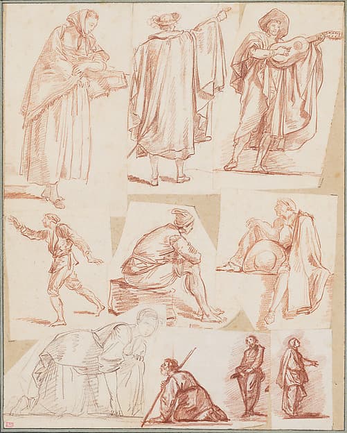 Figure studies mounted on an album page — Hubert Robert