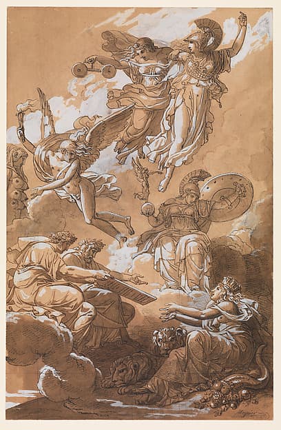 Earth Receiving the Code of Roman Law from the Emperors Hadrian and Justinian — Charles Meynier