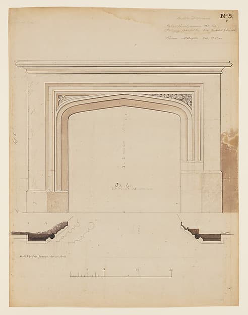 Technical Drawing of a Fireplace Mantel for Knoll (now Lyndhurst), Tarrytown, New York — Alexander Jackson Davis